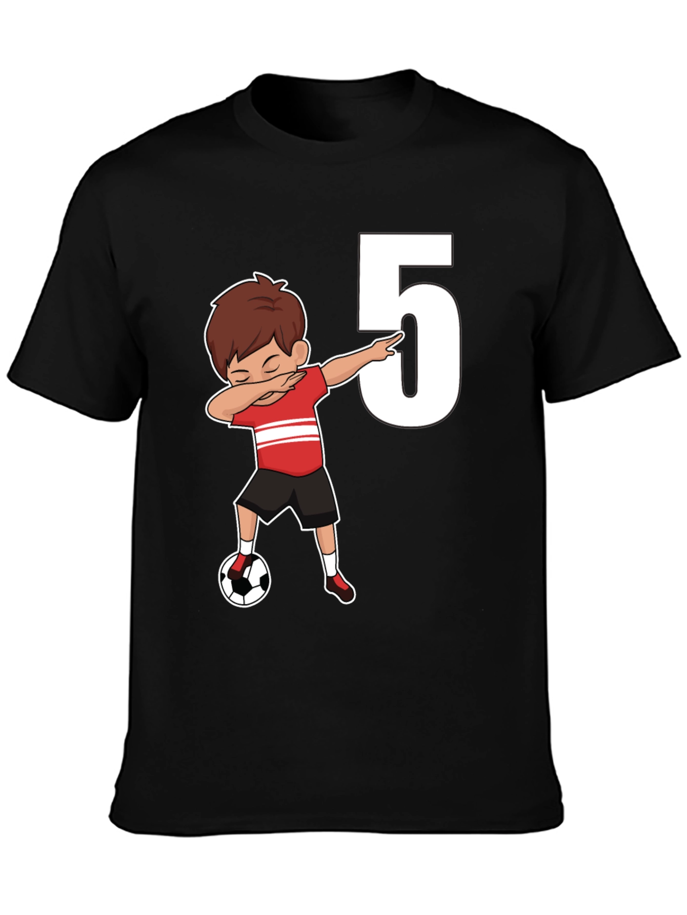 Black Kids 5th Birthday Soccer Dab T-Shirt view 3