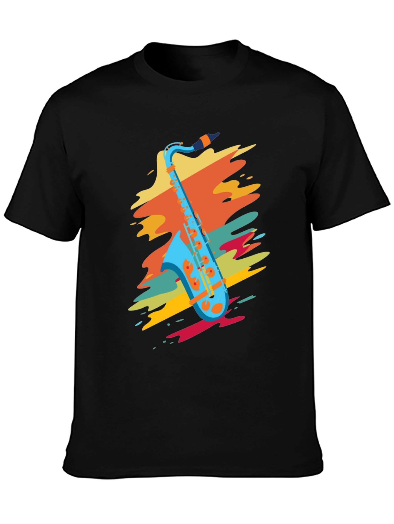 Black Stylish Saxophone Graphic T-Shirt view 3