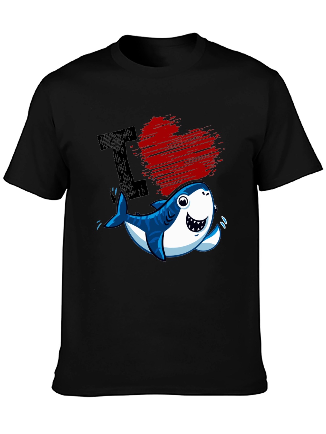 Black I Love Sharks T-Shirt - Cute Cartoon Graphic Tee view 3