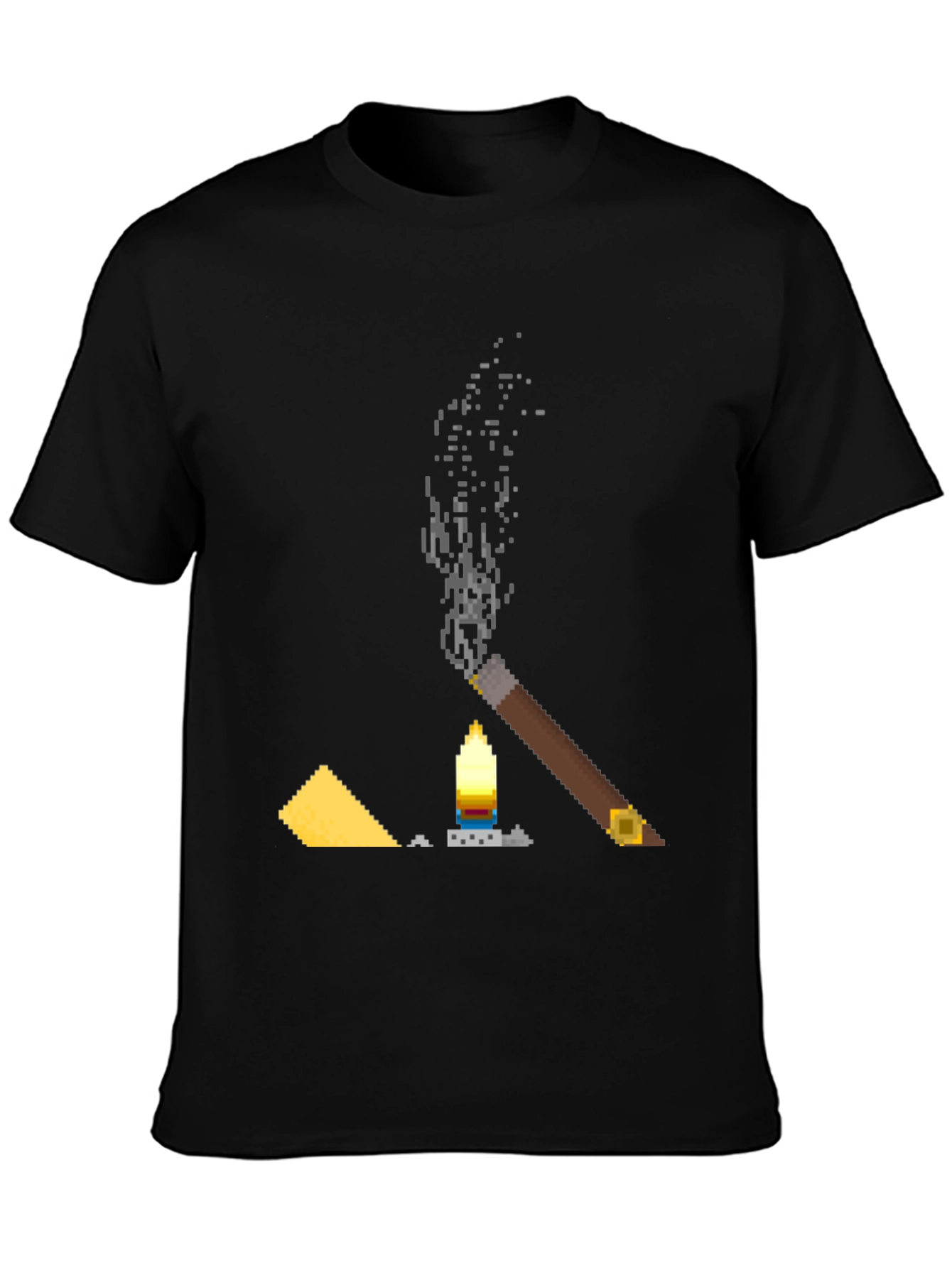 Pixel Art Cigar & Candle Graphic T-Shirt - 3