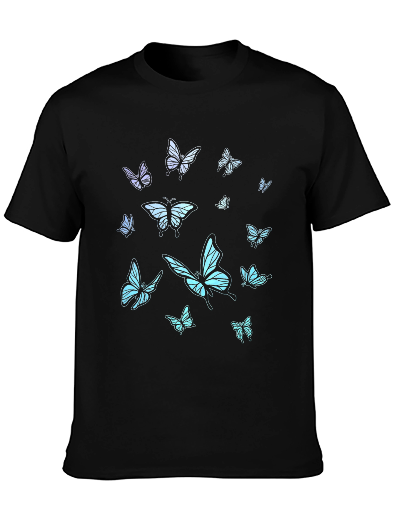 Black Butterfly Print Black T-Shirt view 3