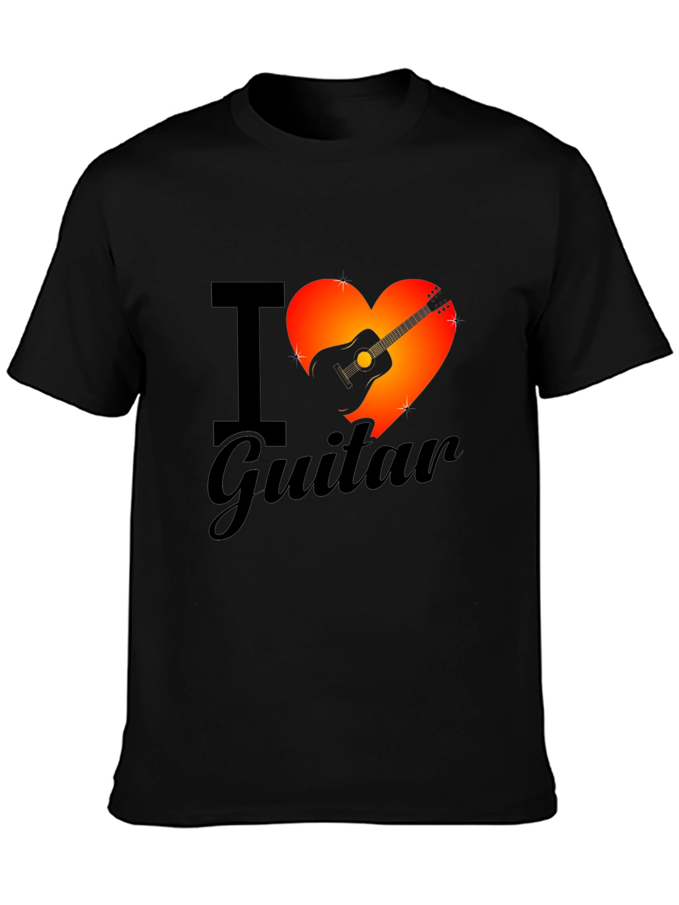 Black I Heart Guitar Graphic Tee - Black Cotton T-Shirt view 3