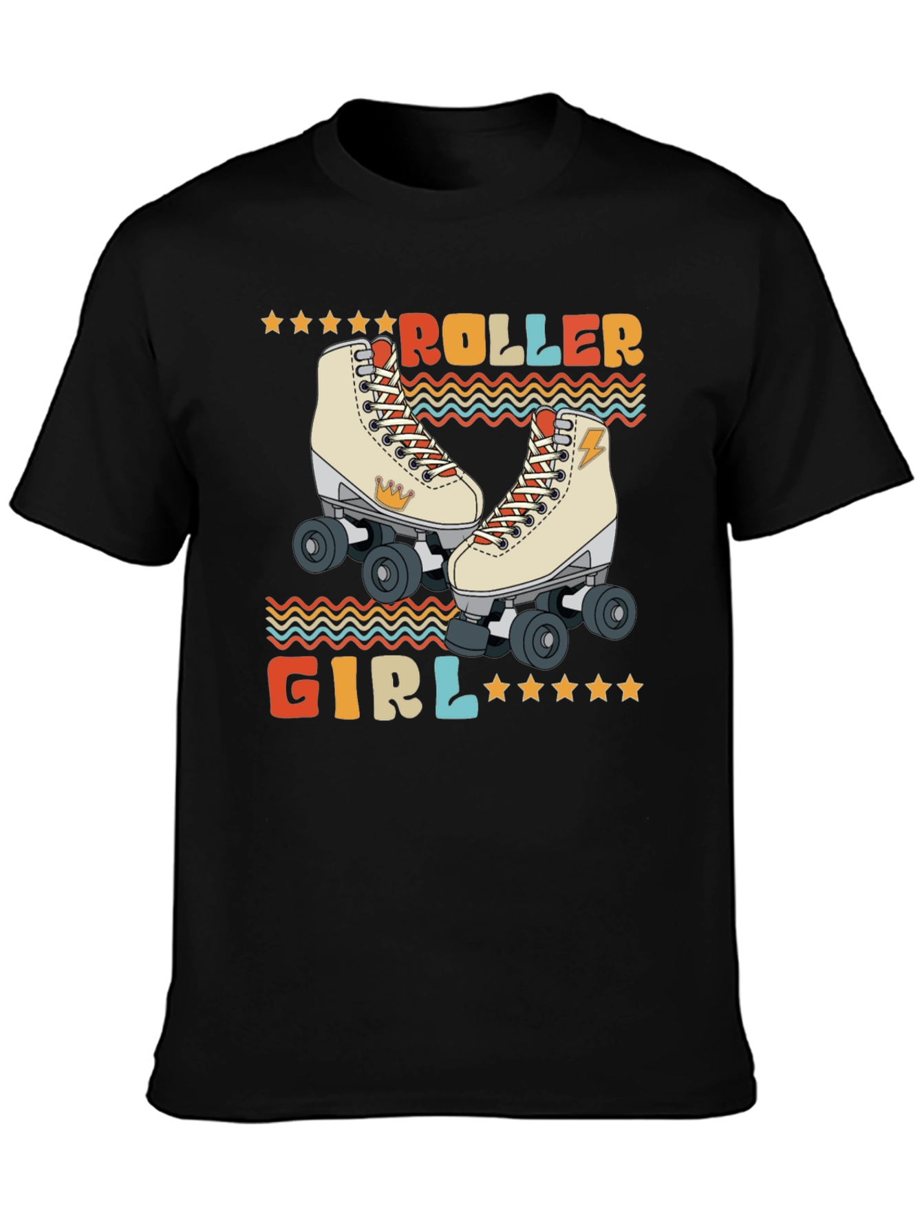Black Retro Roller Girl T-Shirt - Vintage Style Skate Tee view 3