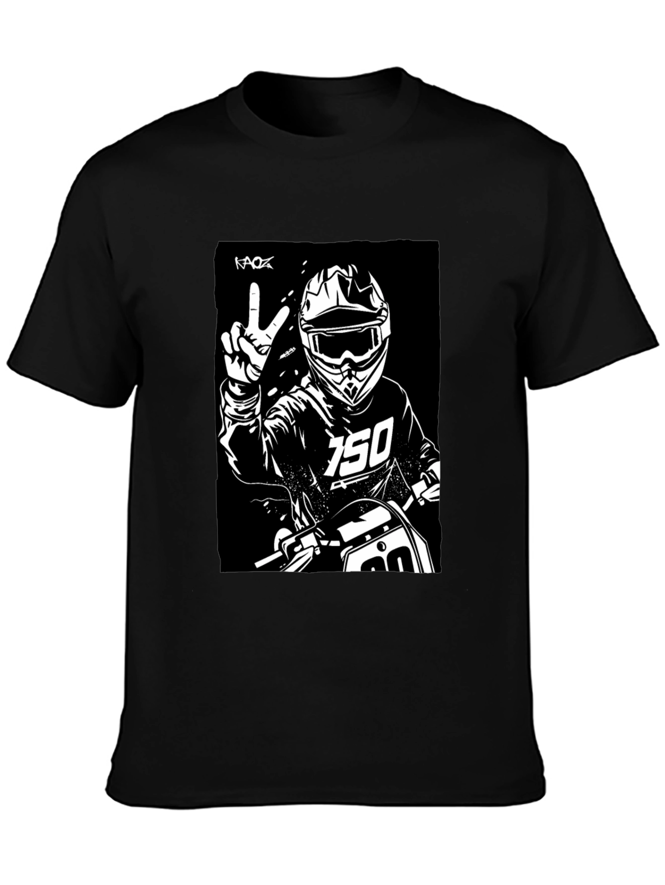 Black Black Motocross Rider Graphic Tee view 3