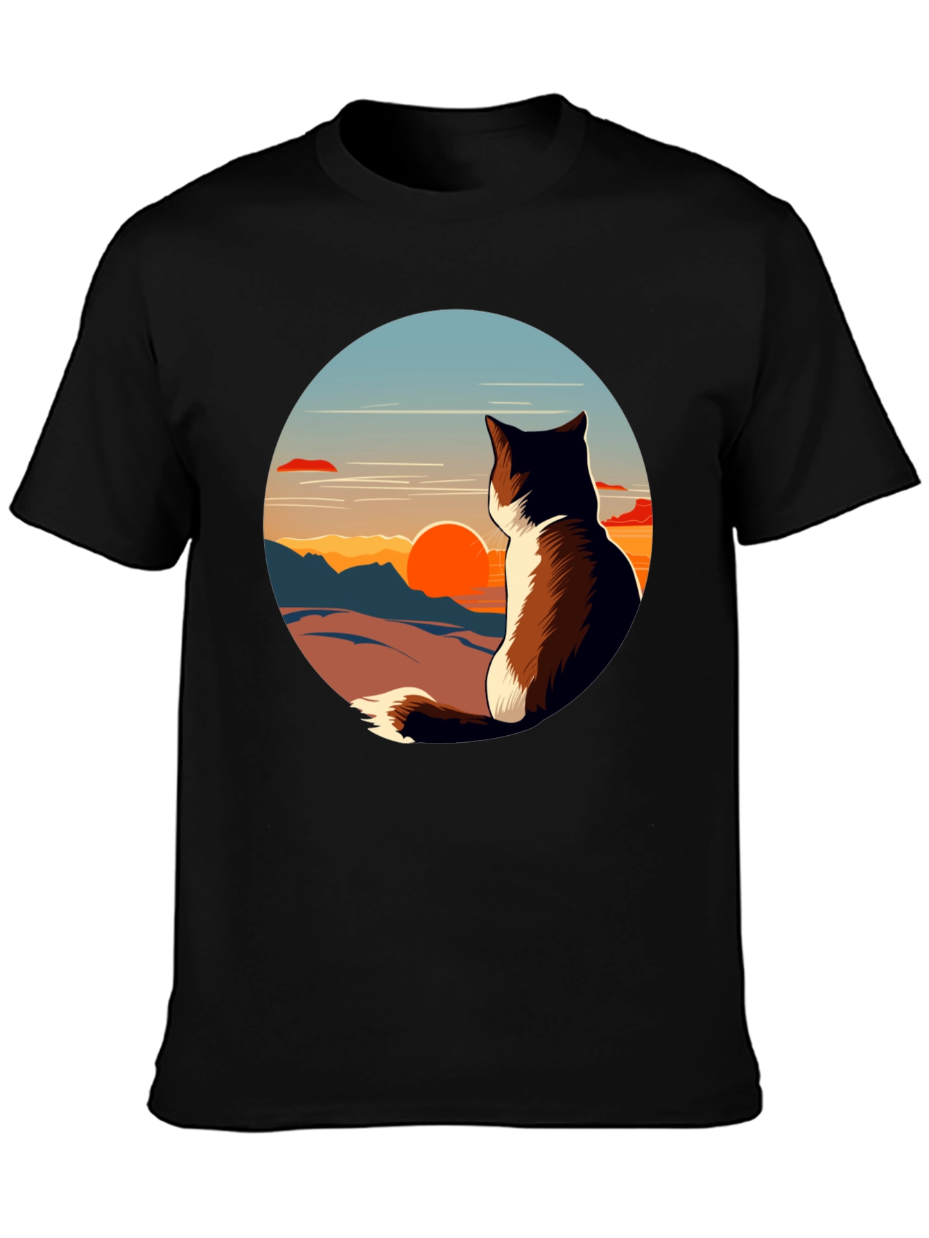 Black Sunset Cat Graphic Tee - Unisex Black T-Shirt view 3