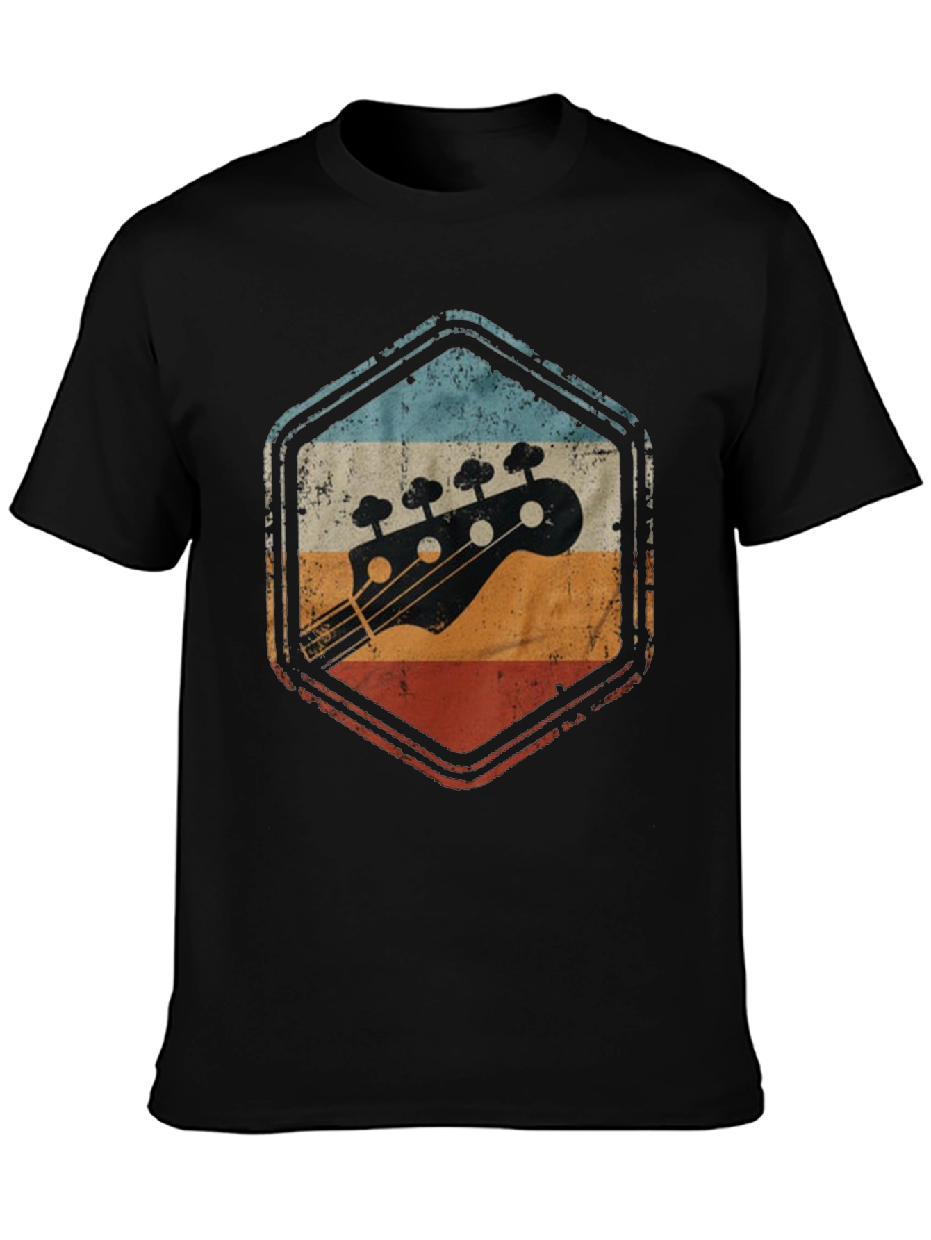 Black Retro Bass Guitar T-Shirt - Vintage Style view 3
