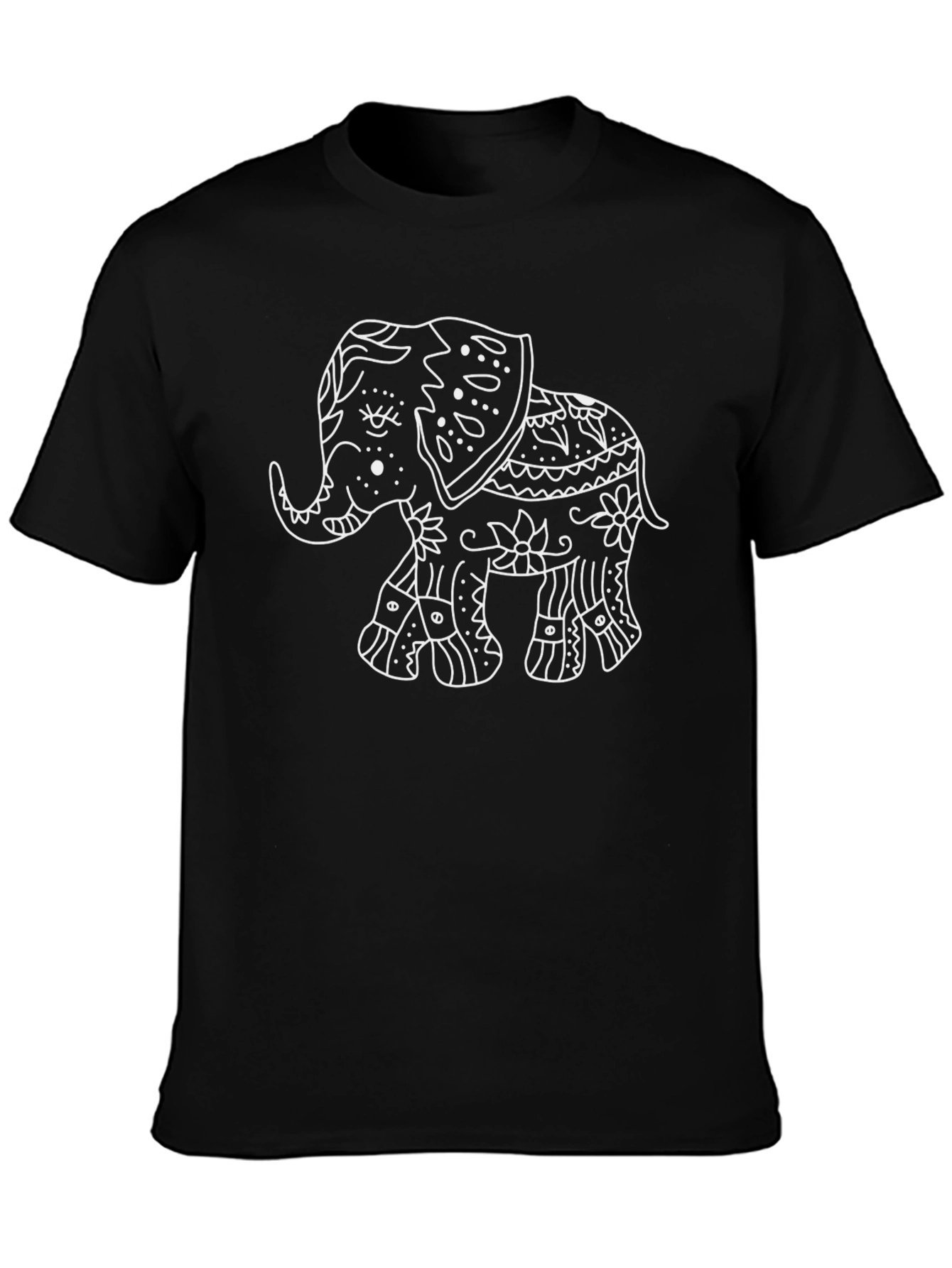 Black Elephant Art Graphic Tee - Black Cotton T-Shirt view 3