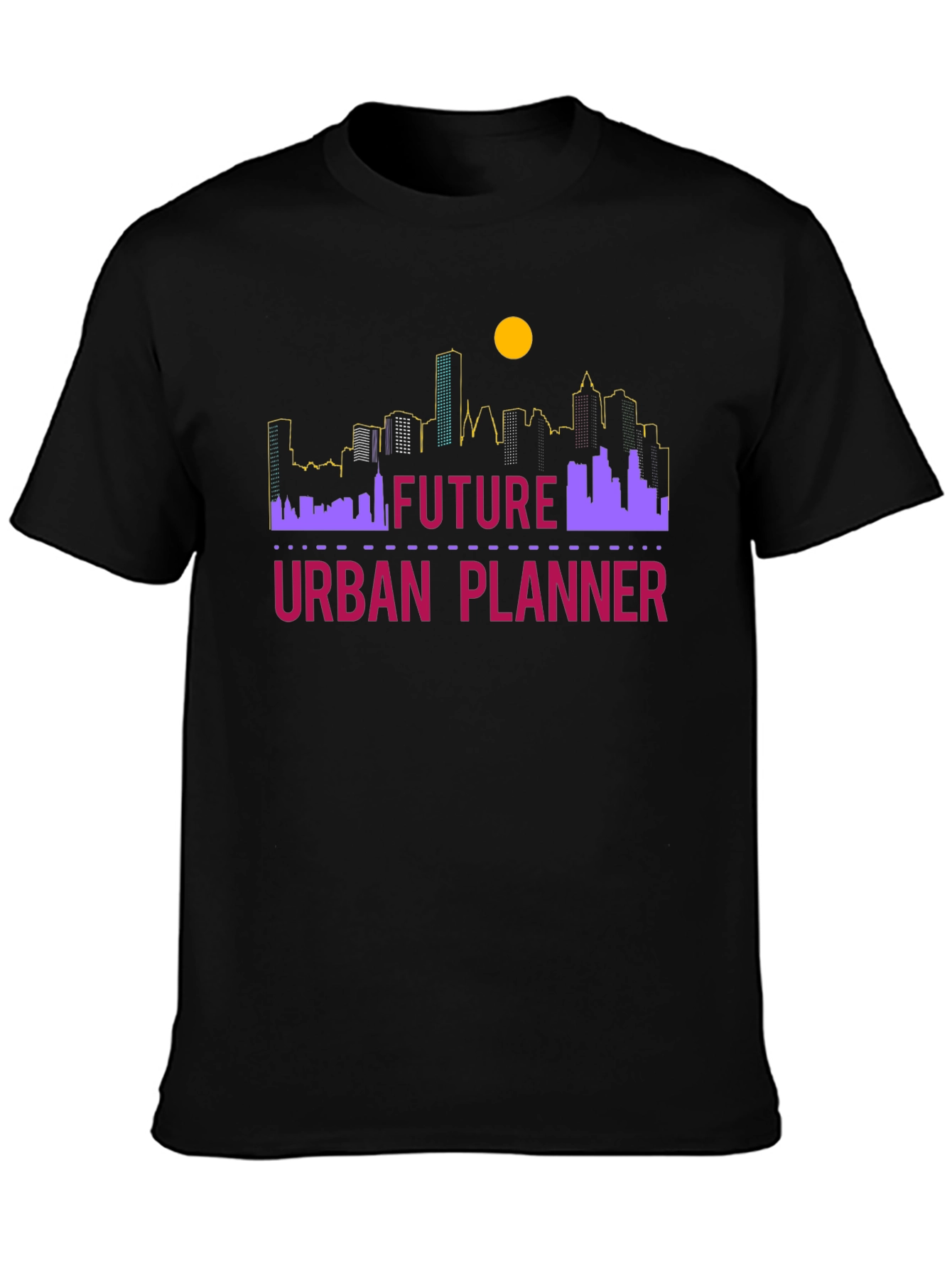 Black Future Urban Planner T-Shirt - Skyline Design view 3