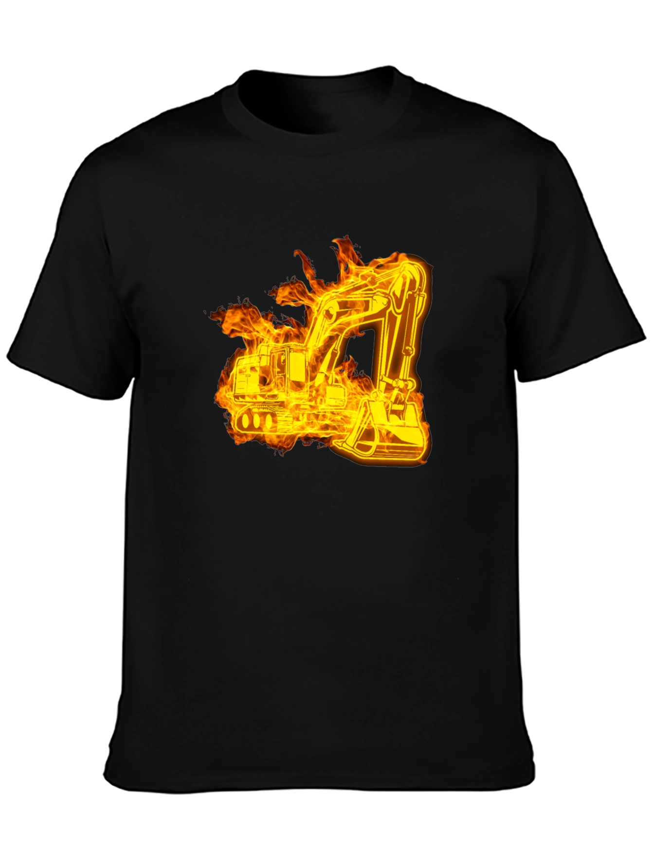 Black Fiery Excavator Black T-Shirt - Construction Tee view 3