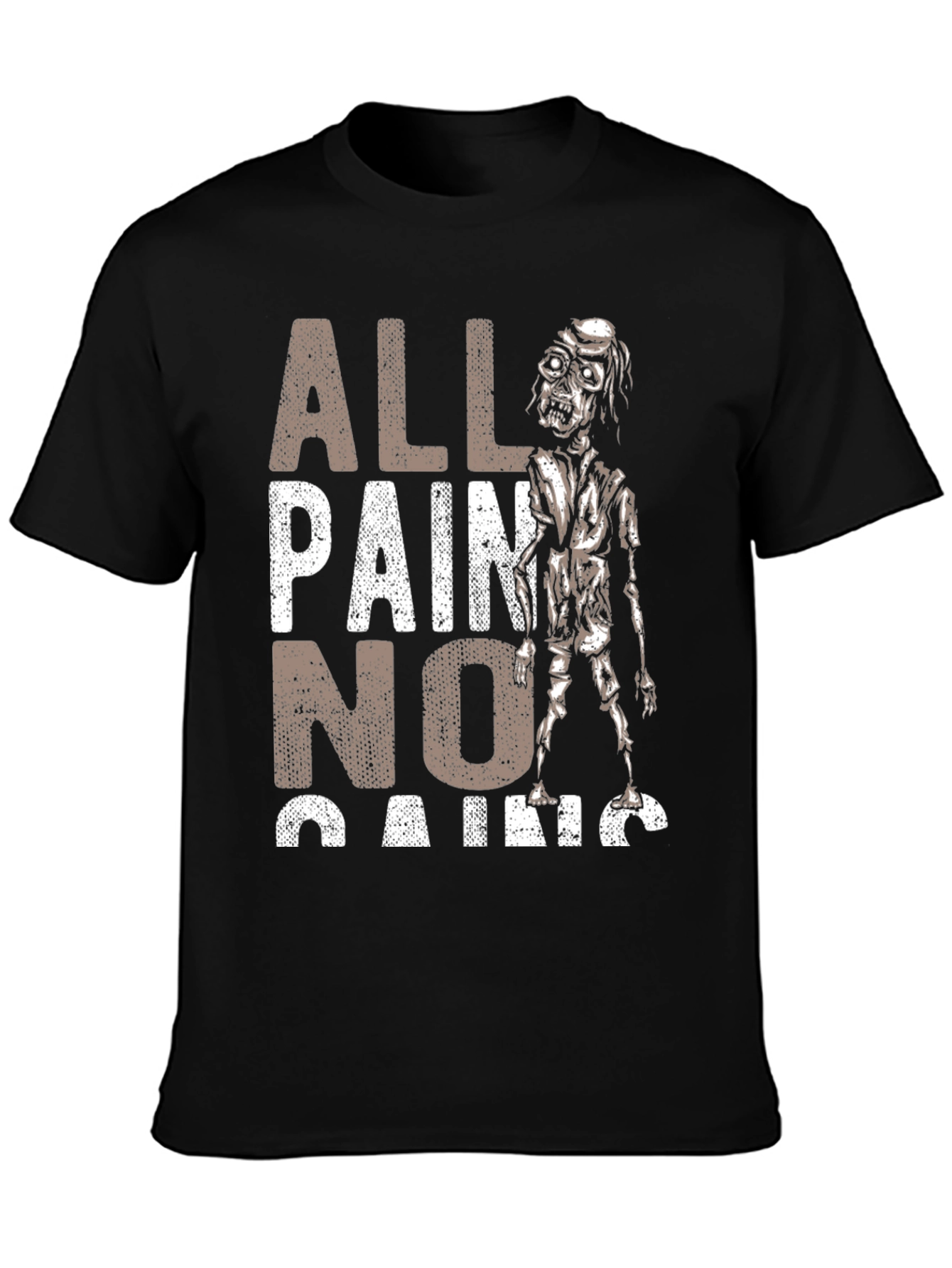 Black All Pain No Gains Zombie Graphic T-Shirt view 3