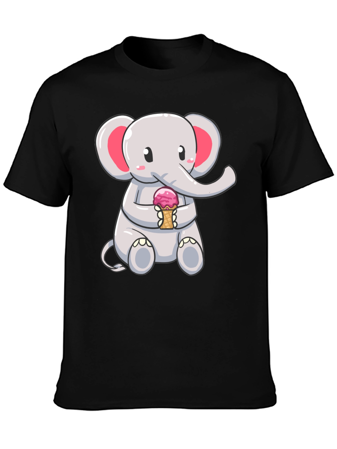 Black Cute Elephant Ice Cream T-Shirt view 3