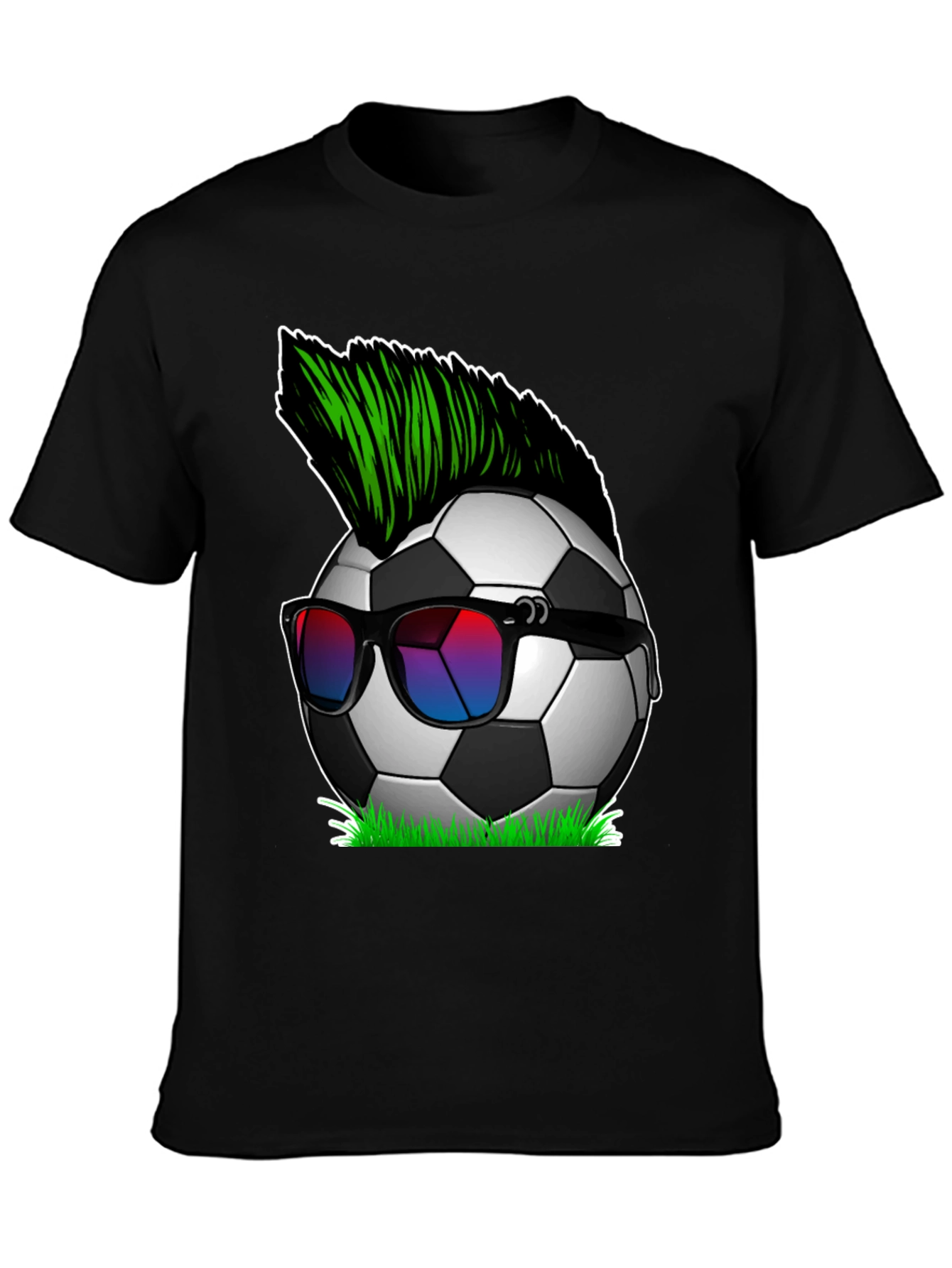 Black Soccer Ball Mohawk Graphic Tee - Cool & Unique! view 3