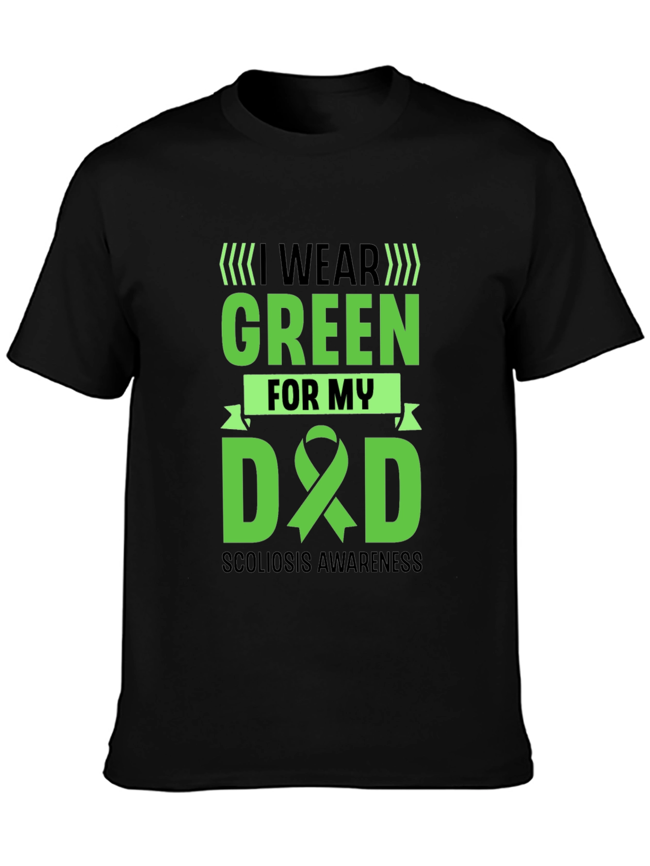 Black Scoliosis Awareness T-Shirt: I Wear Green for My Dad view 3