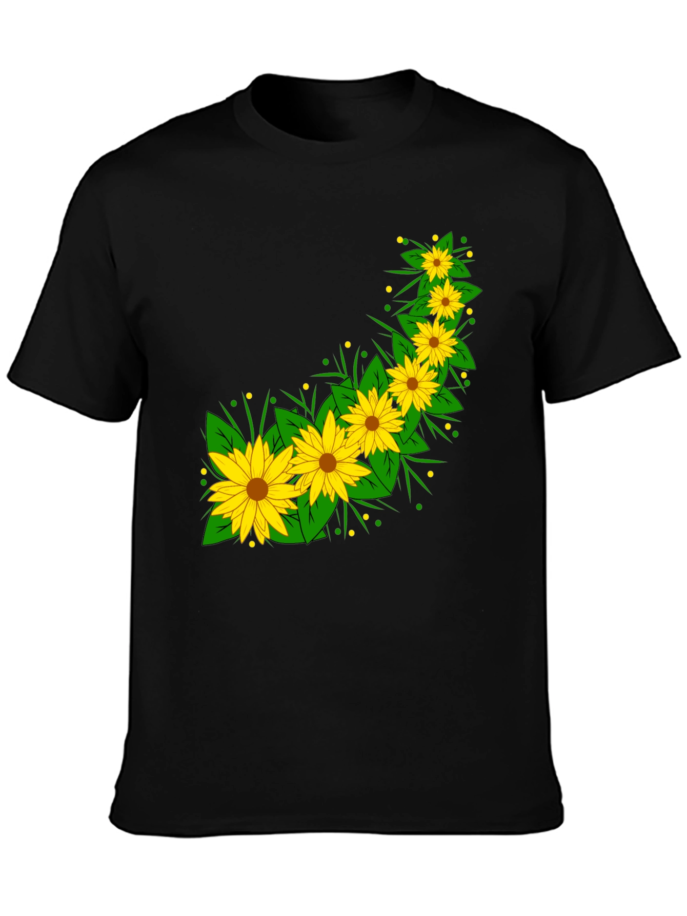 Black Sunflower Print Black T-Shirt view 3