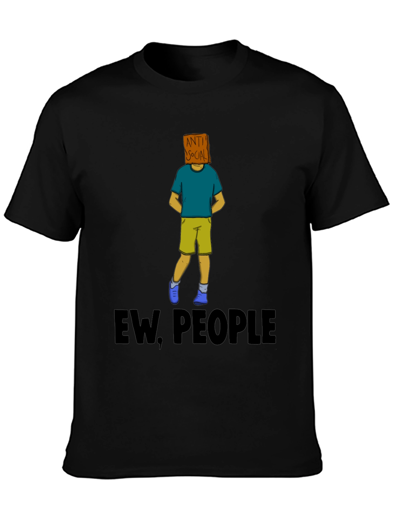 Black Anti-Social Graphic T-Shirt - "Ew, People" view 3