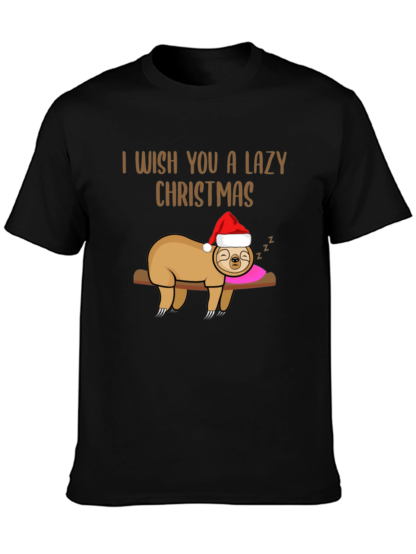 Black Lazy Christmas Sloth Graphic Tee view 3