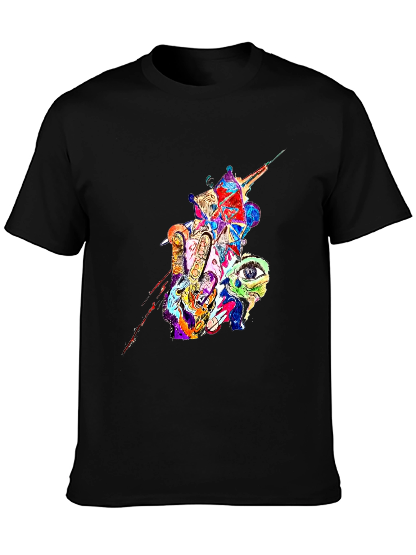 Black Abstract Art Graphic Print Black T-Shirt view 3