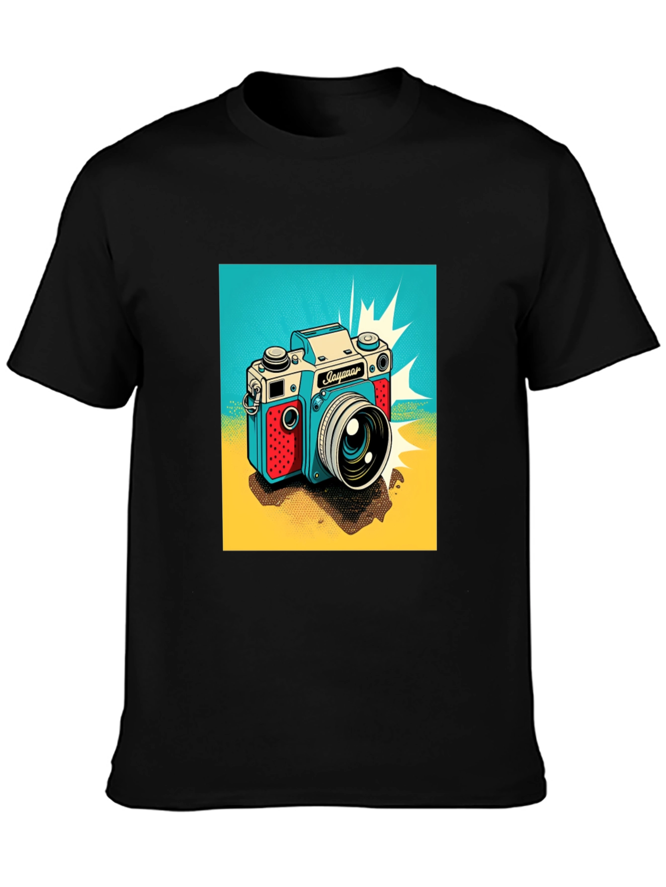 Black Retro Camera Graphic Tee - Black Cotton T-Shirt view 3