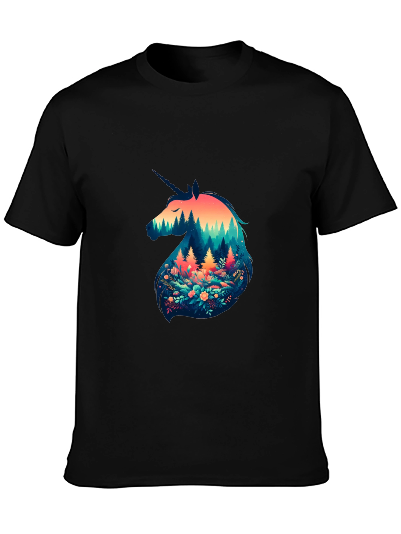 Black Unicorn Forest Graphic Tee - Black Cotton Blend view 3
