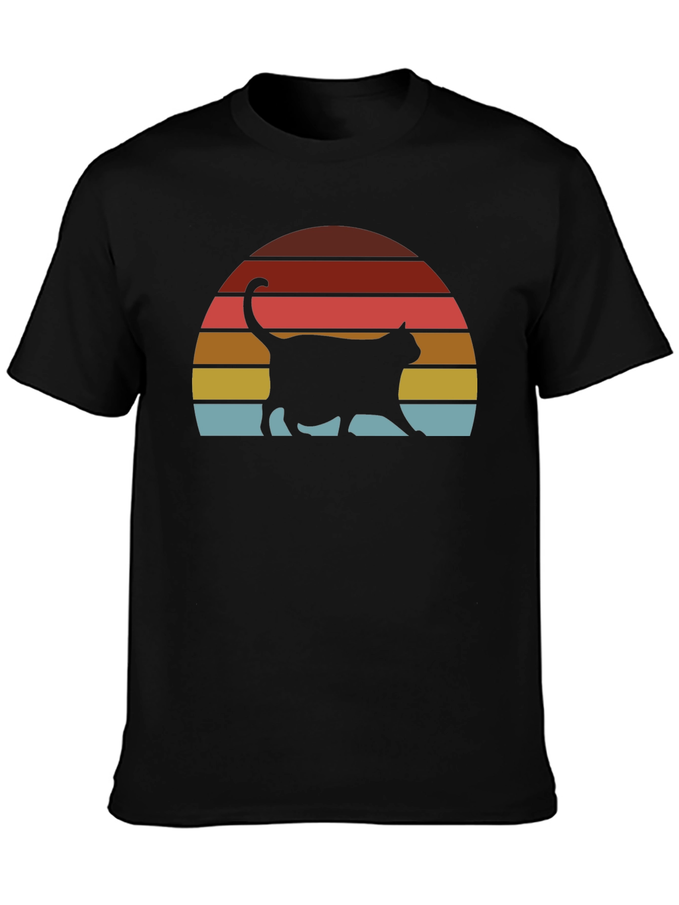 Black Retro Cat Sunset T-Shirt - Classic Design view 3