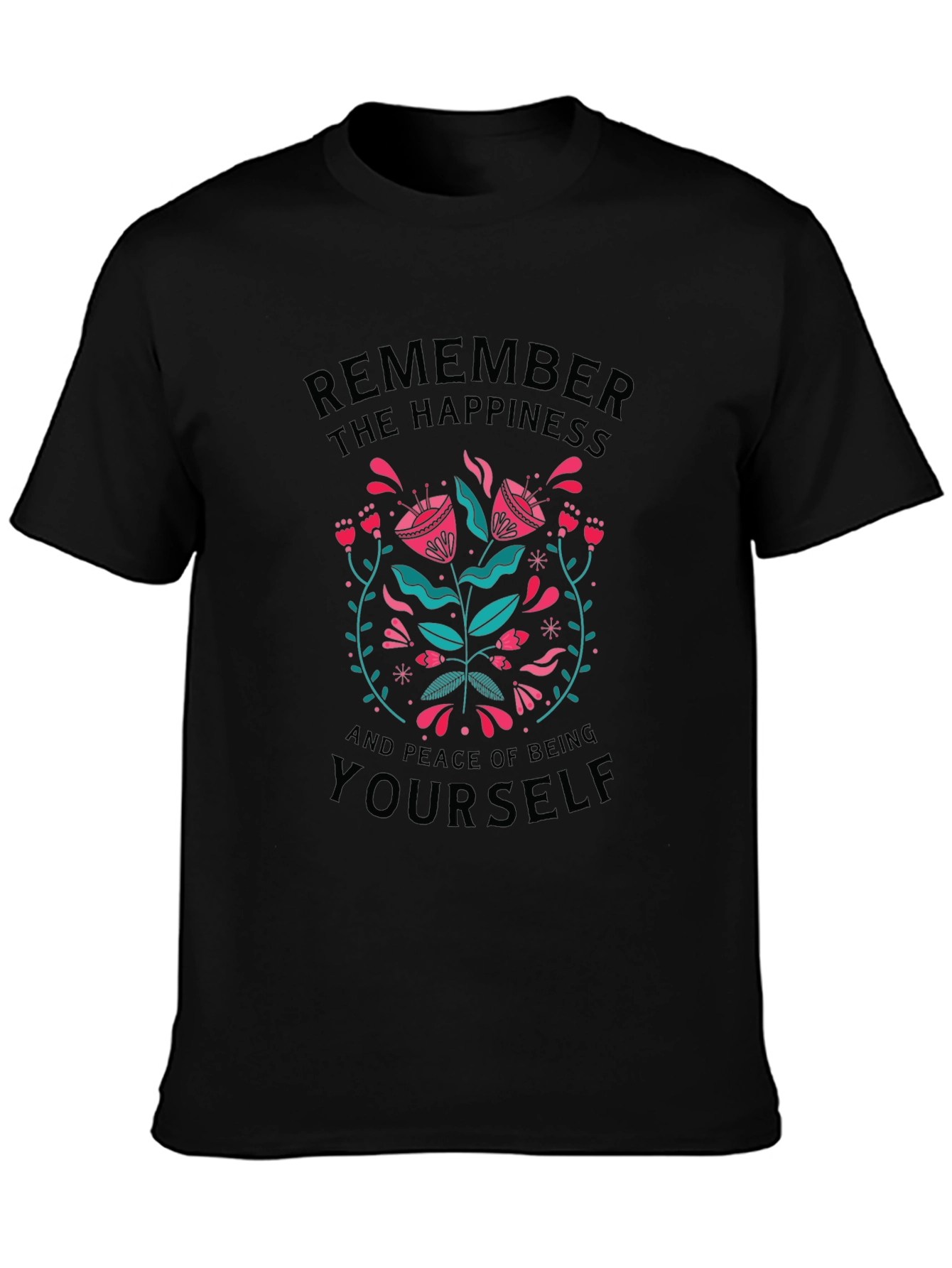 Black Remember Happiness Black Graphic Tee view 3