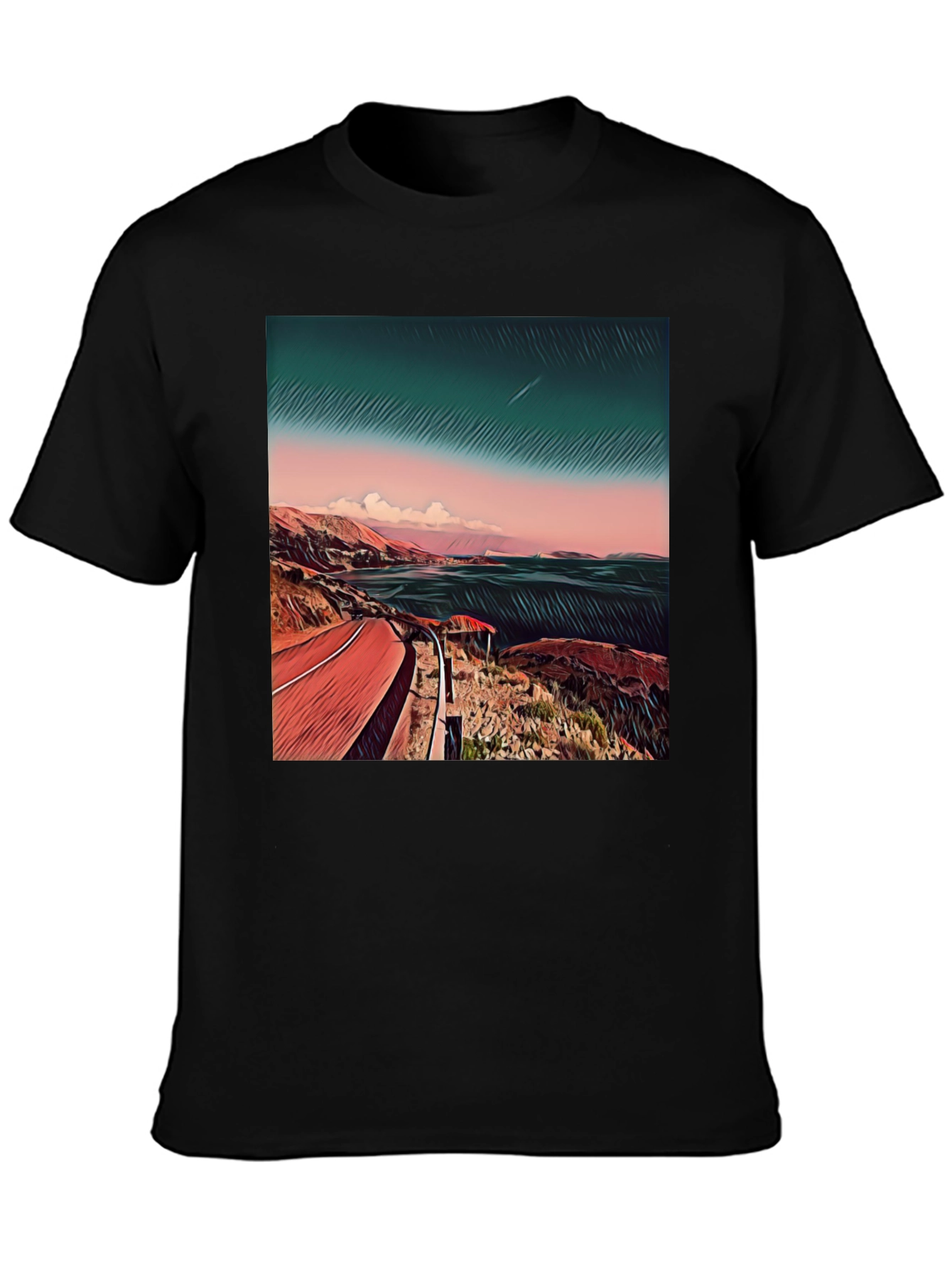Black Coastal Road Graphic Tee - Men's Black T-Shirt view 3
