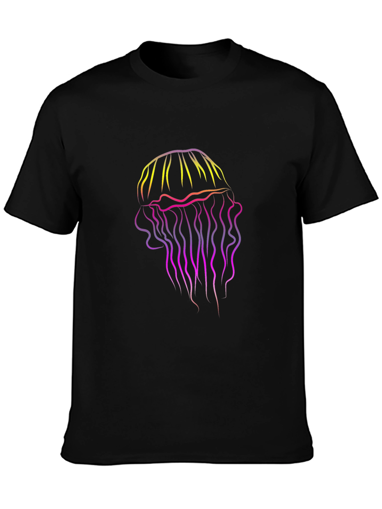 Black Gradient Jellyfish Graphic Tee - Black Cotton T-Shirt view 3