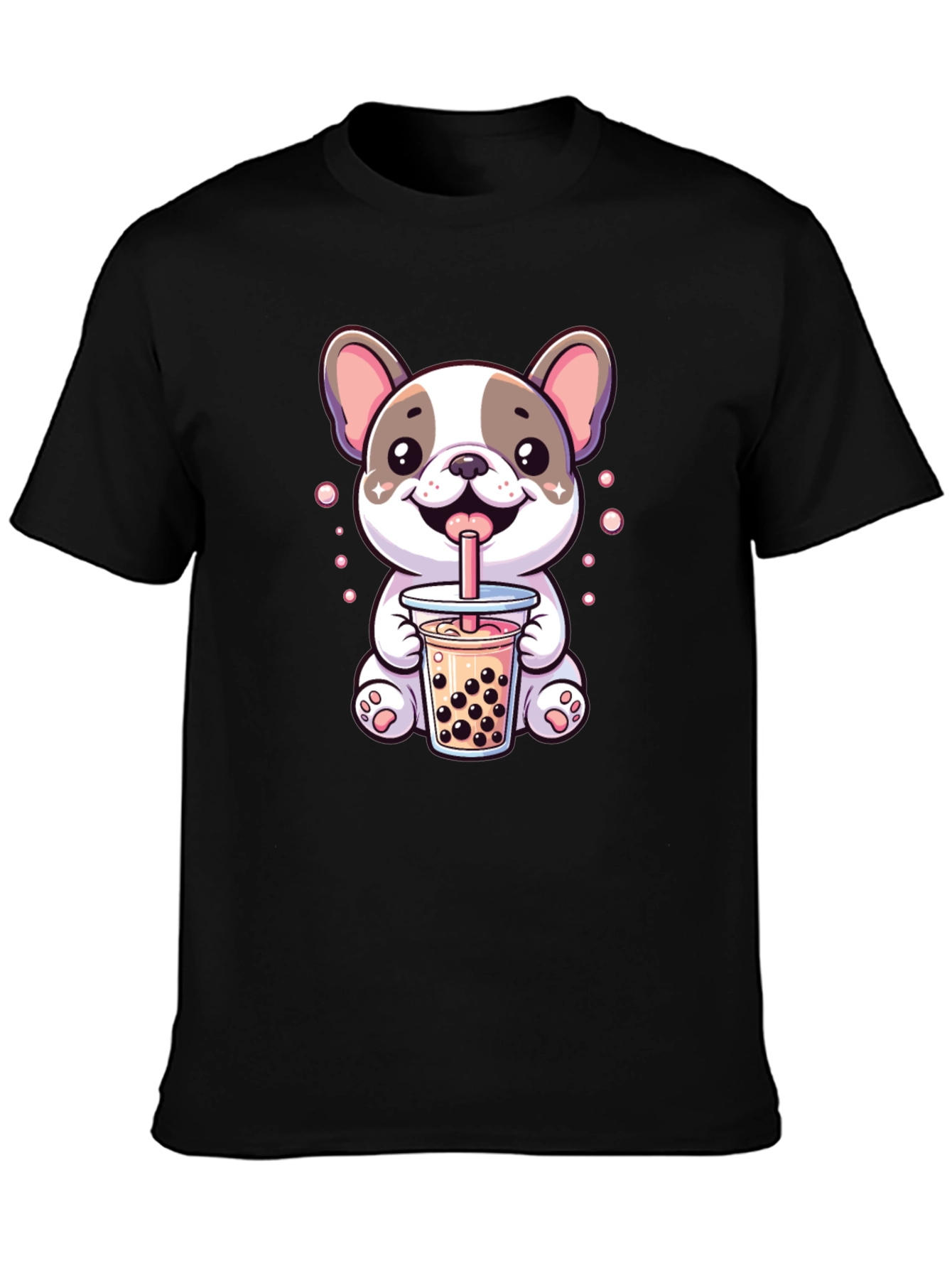 Black Cute Dog Bubble Tea Graphic Tee view 3