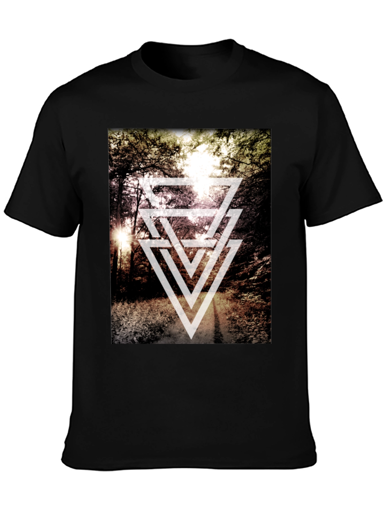 Black Geometric Forest Print T-Shirt - Modern Style view 3