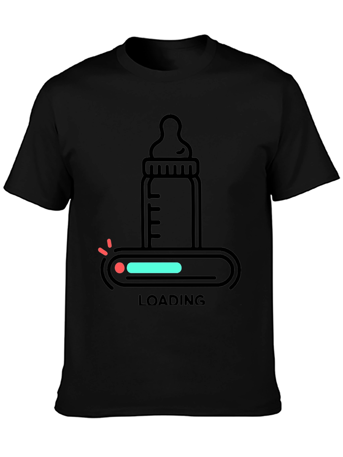 Black Baby Bottle Loading T-Shirt - New Parent Apparel view 3