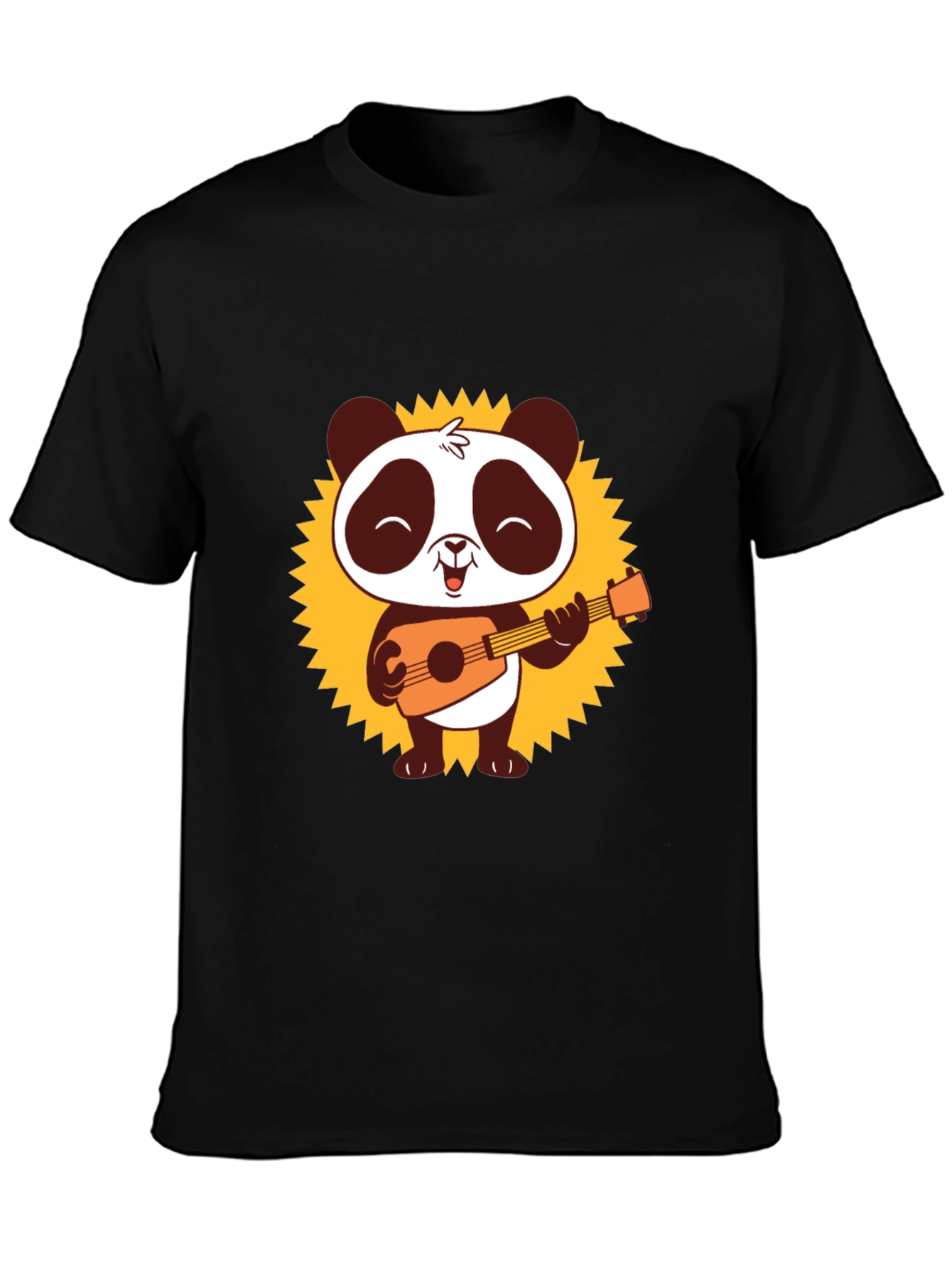 Black Panda Guitar T-Shirt - Black Cotton Tee view 3