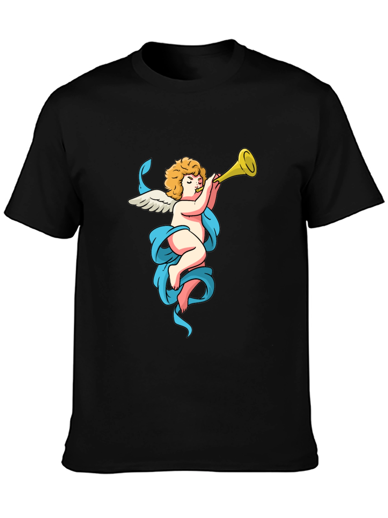 Black Cherub Trumpet Graphic Tee - Soft Cotton Comfort view 3
