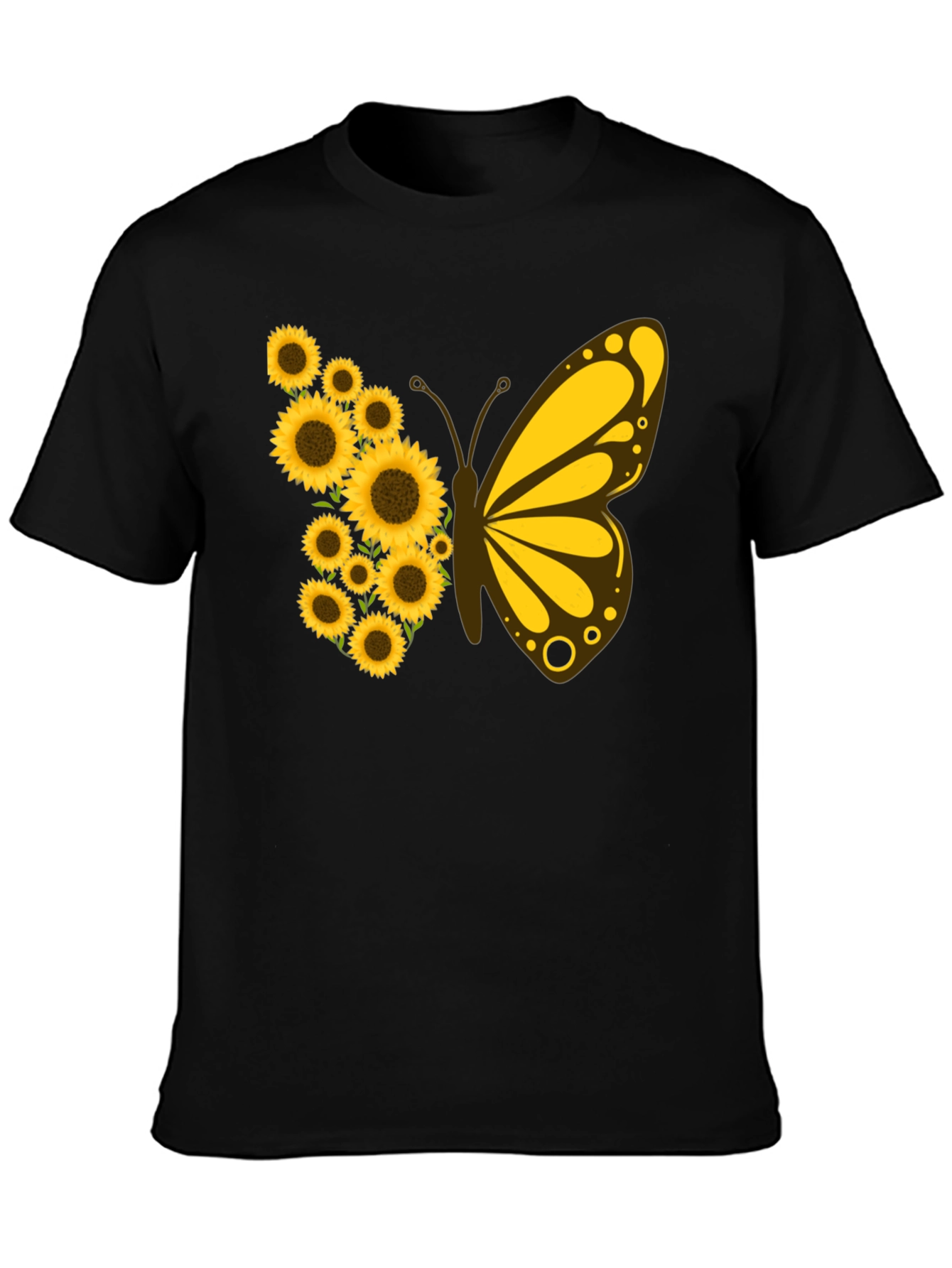 Black Sunflower Butterfly Graphic Tee view 3
