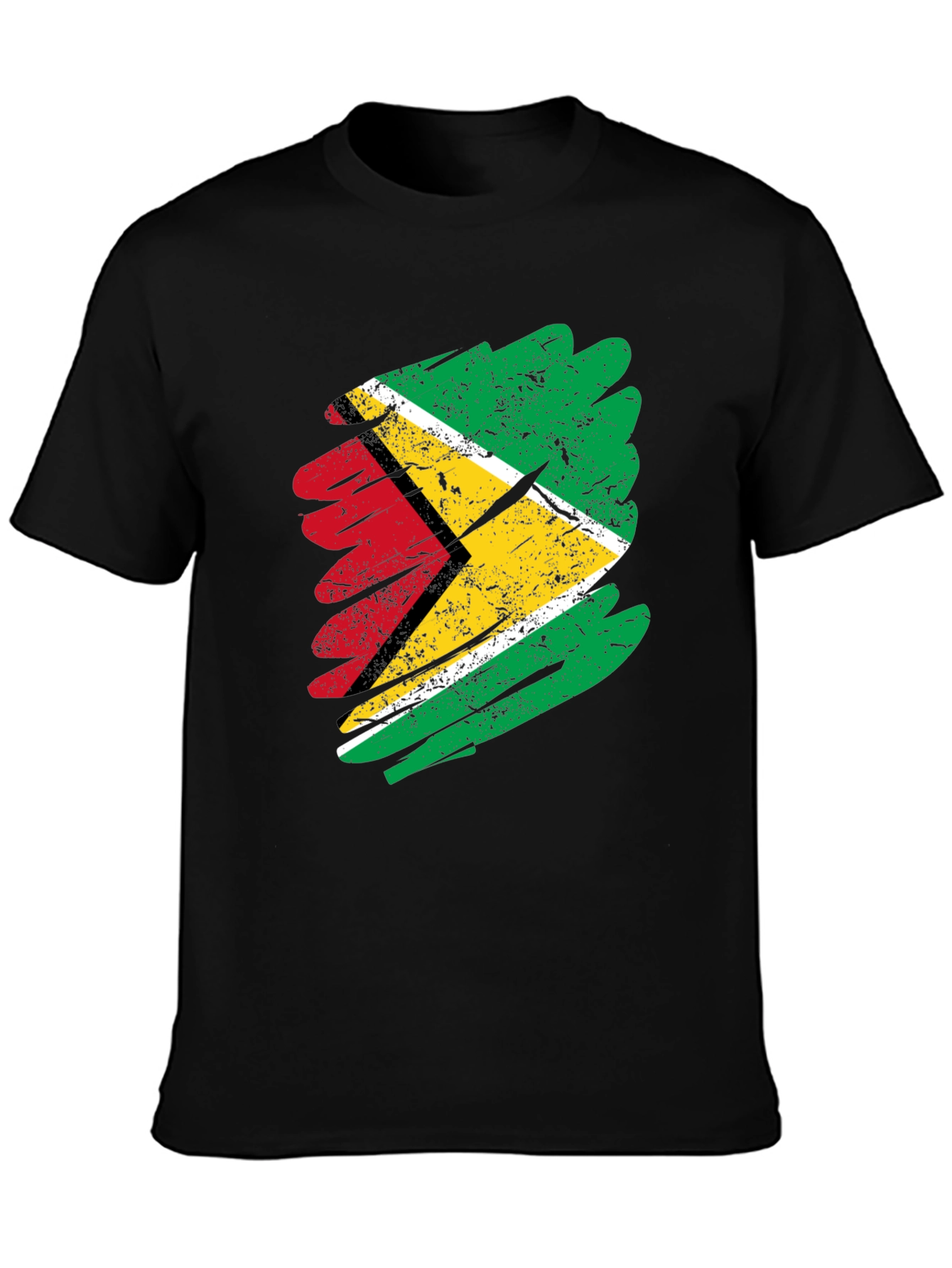 Black Guyana Flag Brush Stroke Men's Black T-Shirt view 3