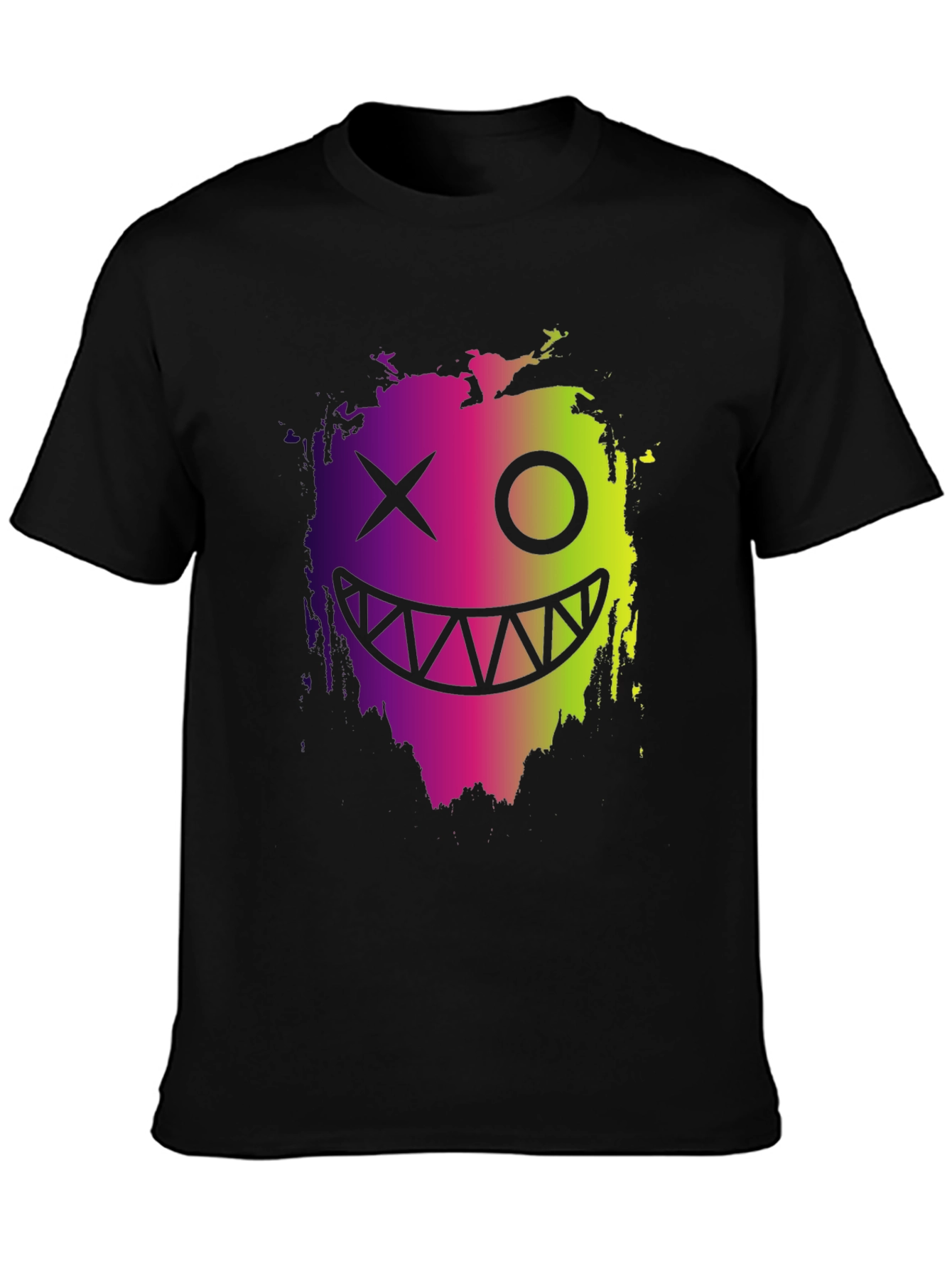 Black Cool Monster Face Graphic Black T-Shirt view 3