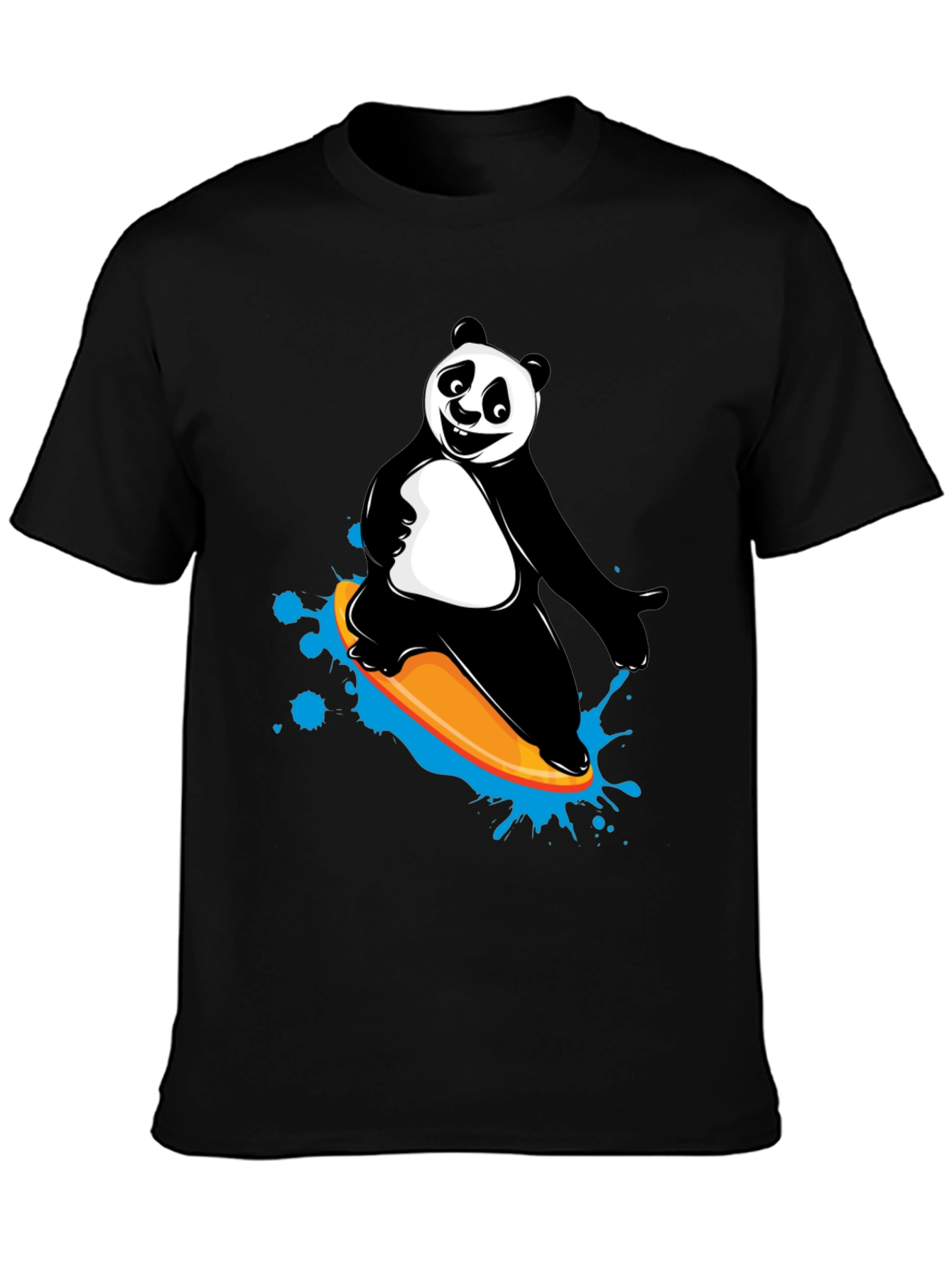 Black Panda Surfing Graphic Tee - Fun Black T-Shirt view 3