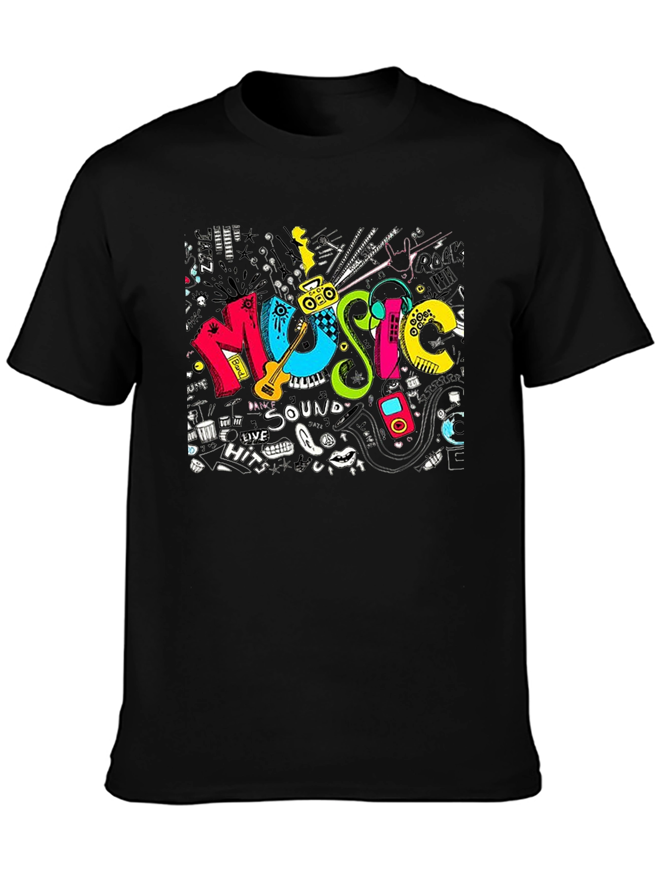 Black Music Graphic Print Black T-Shirt view 3