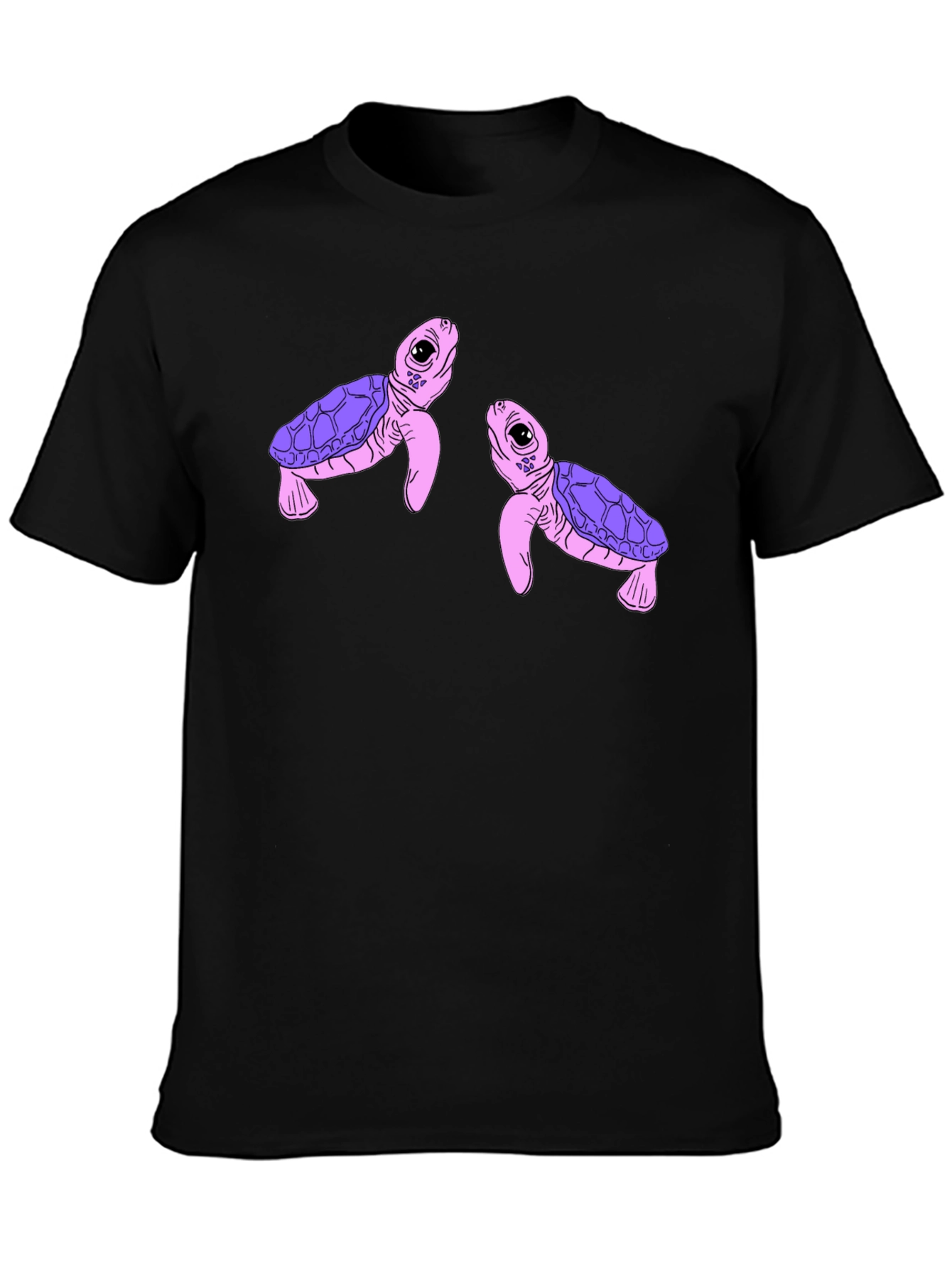 Black Cute Turtle Graphic Black T-Shirt view 3