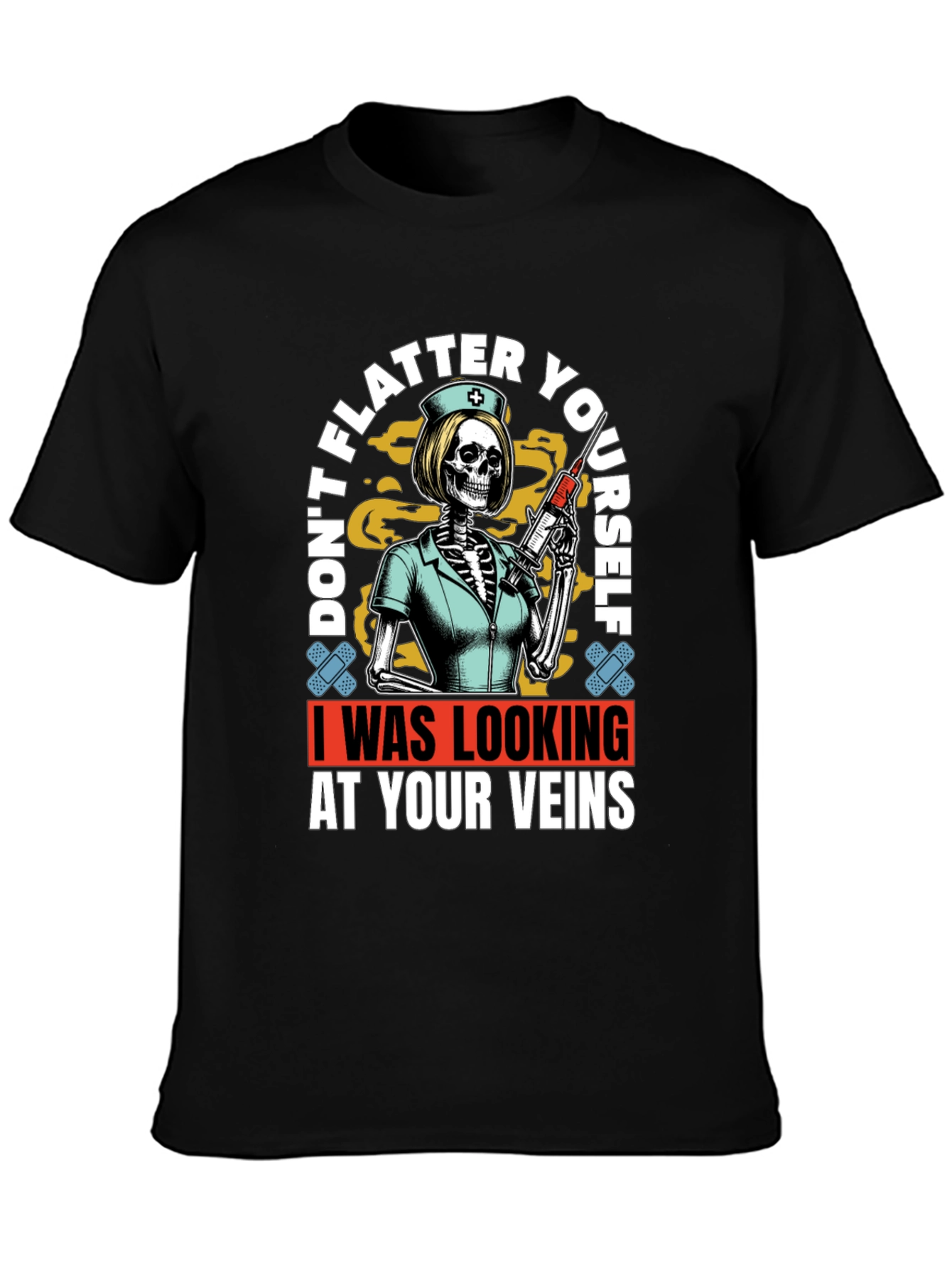 Black Humorous Vein Anatomy Nurse Skeleton Graphic T-Shirt view 3