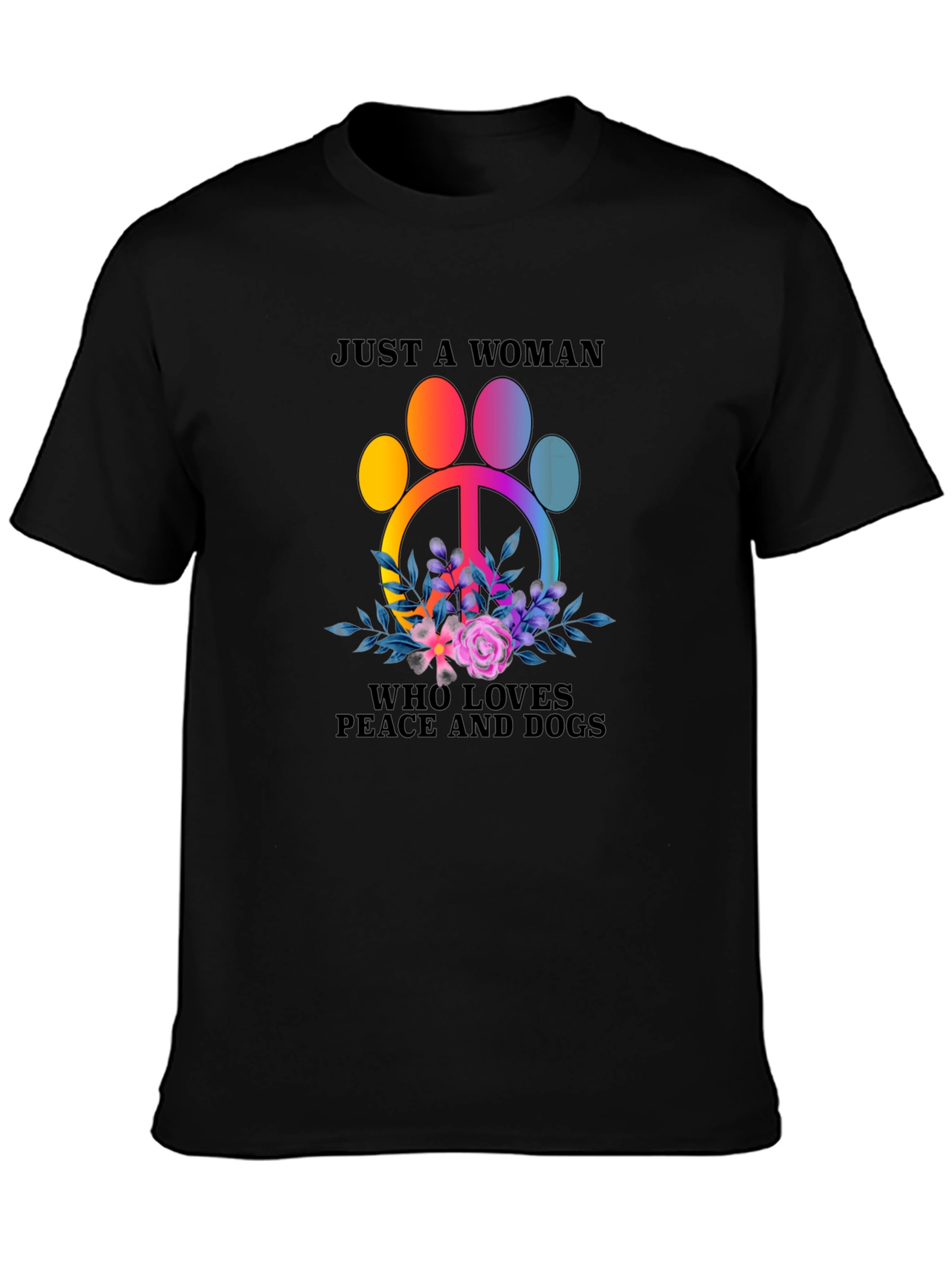 Black Peace, Love, Dogs T-Shirt - Women's Graphic Tee view 3