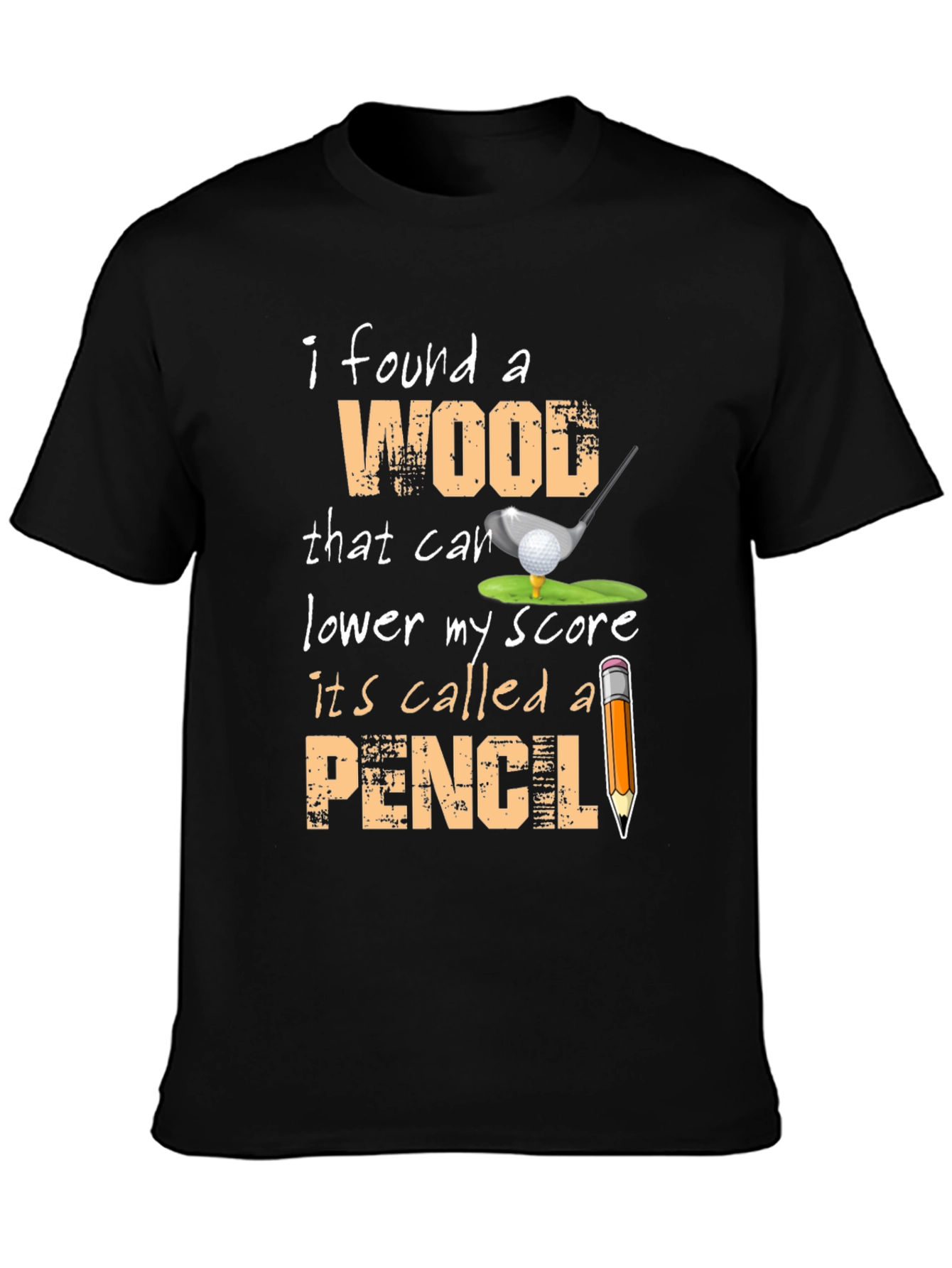 Black Funny Golf T-Shirt - Wood and Pencil view 3