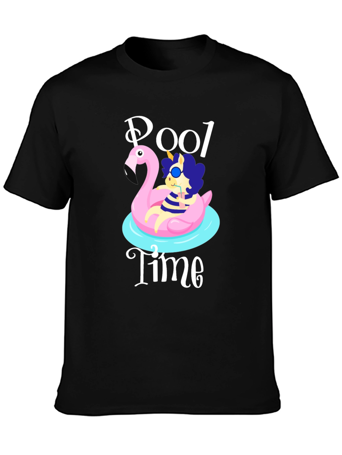 Black Pool Time Graphic T-Shirt - Flamingo Float Fun! view 3