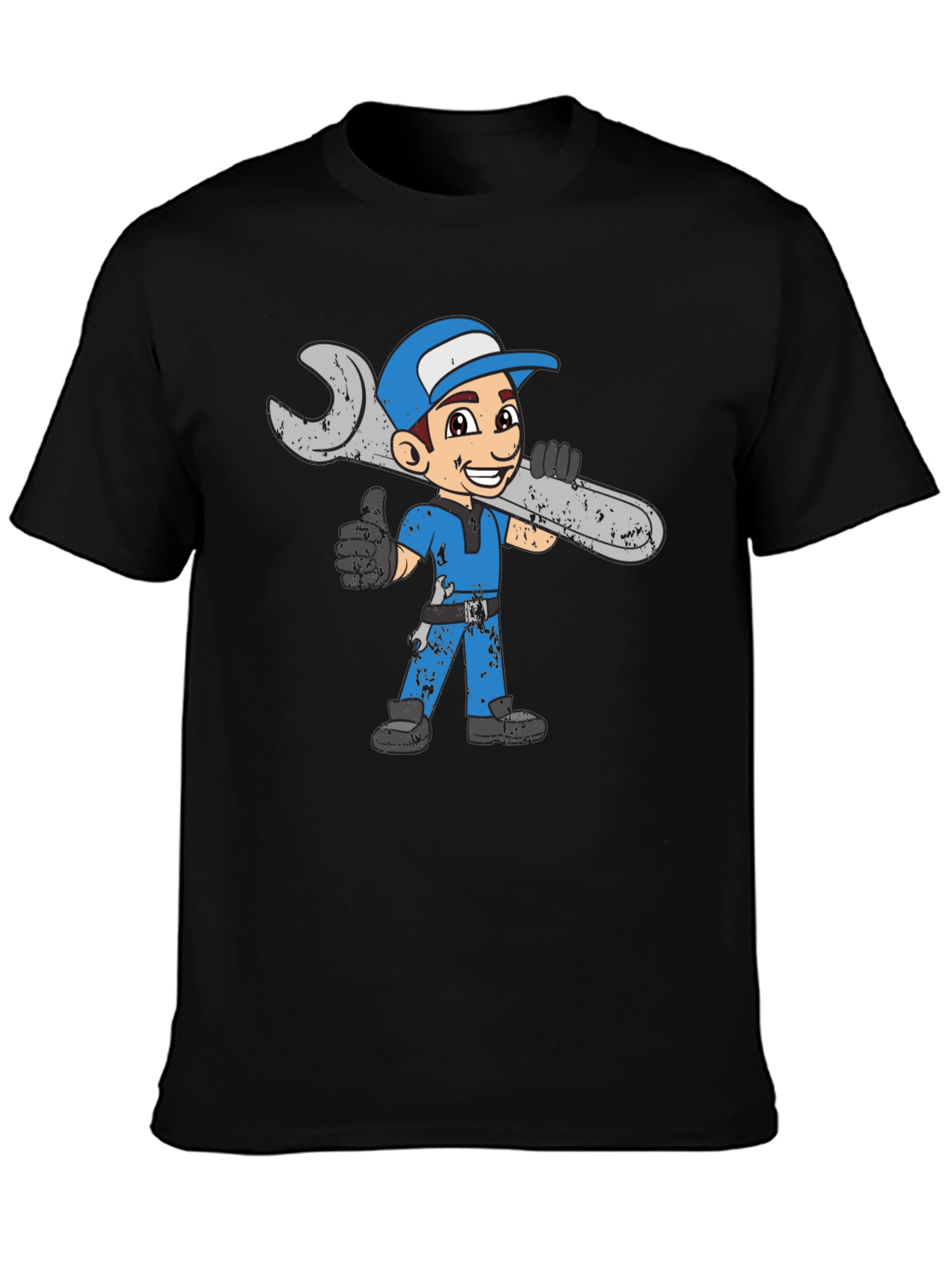 Black Cartoon Mechanic T-Shirt - Black Cotton Blend view 3