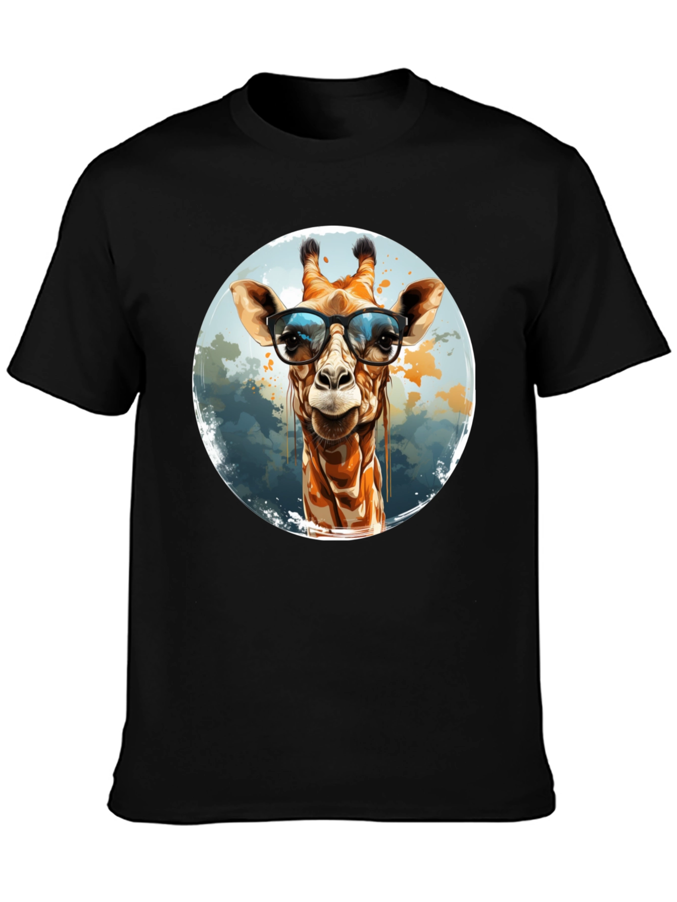 Black Giraffe with Glasses Graphic Tee view 3