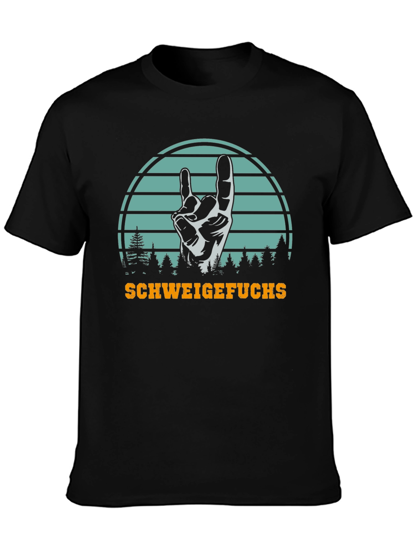 Black SchweigeFuchs Hand Sign Graphic T-Shirt view 3
