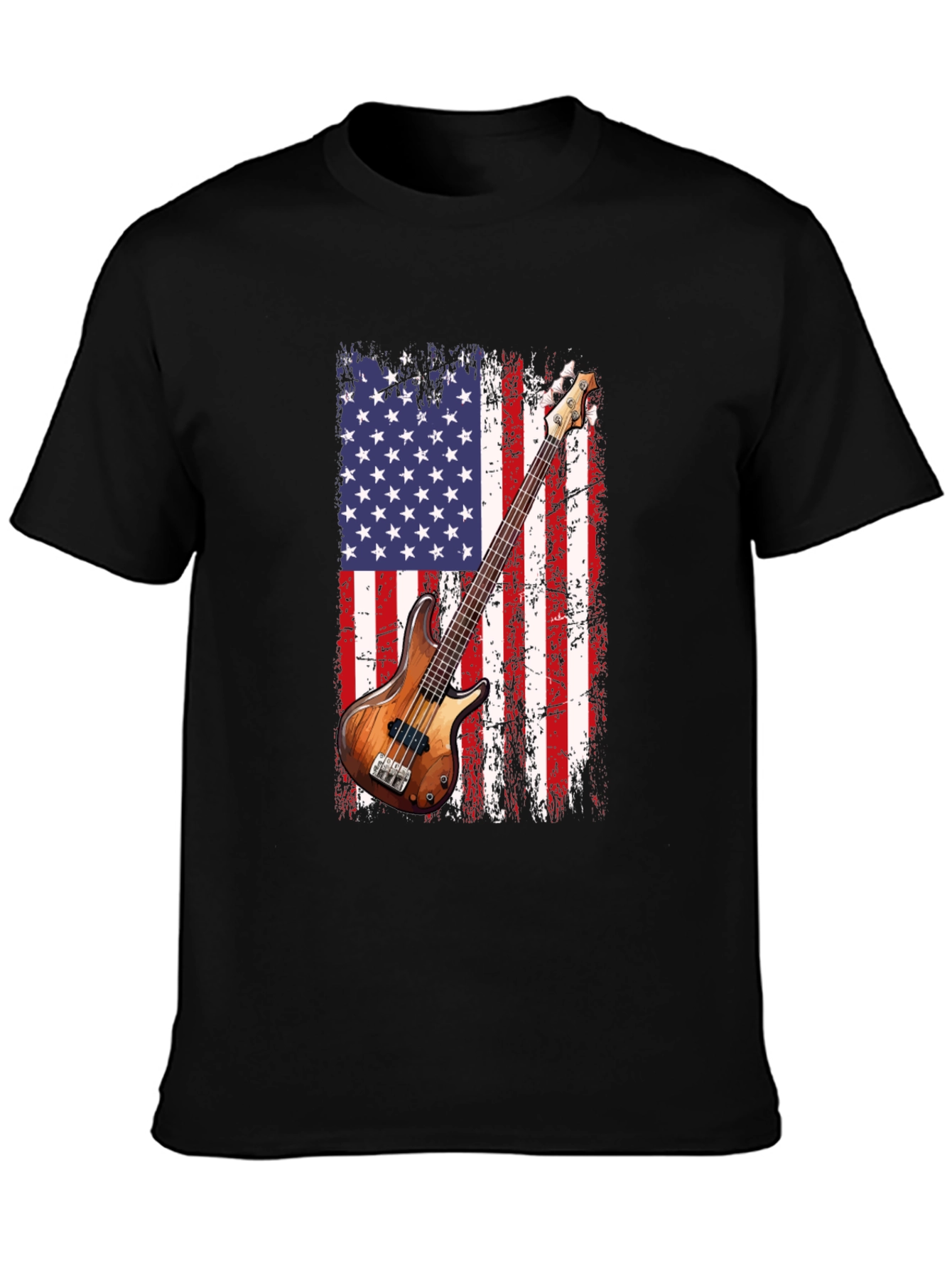 Black USA Flag Bass Guitar T-Shirt view 3