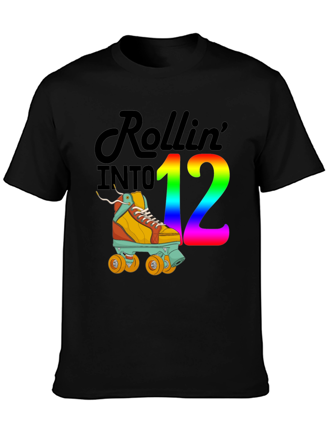 Black Rollin' into 12 T-Shirt, Roller Skate Birthday Tee view 3