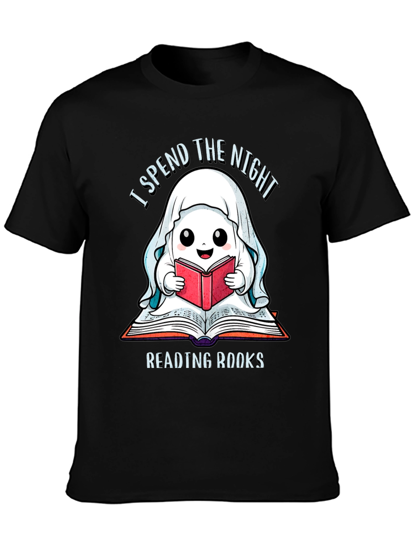 Black Ghost Reading Books T-Shirt view 3