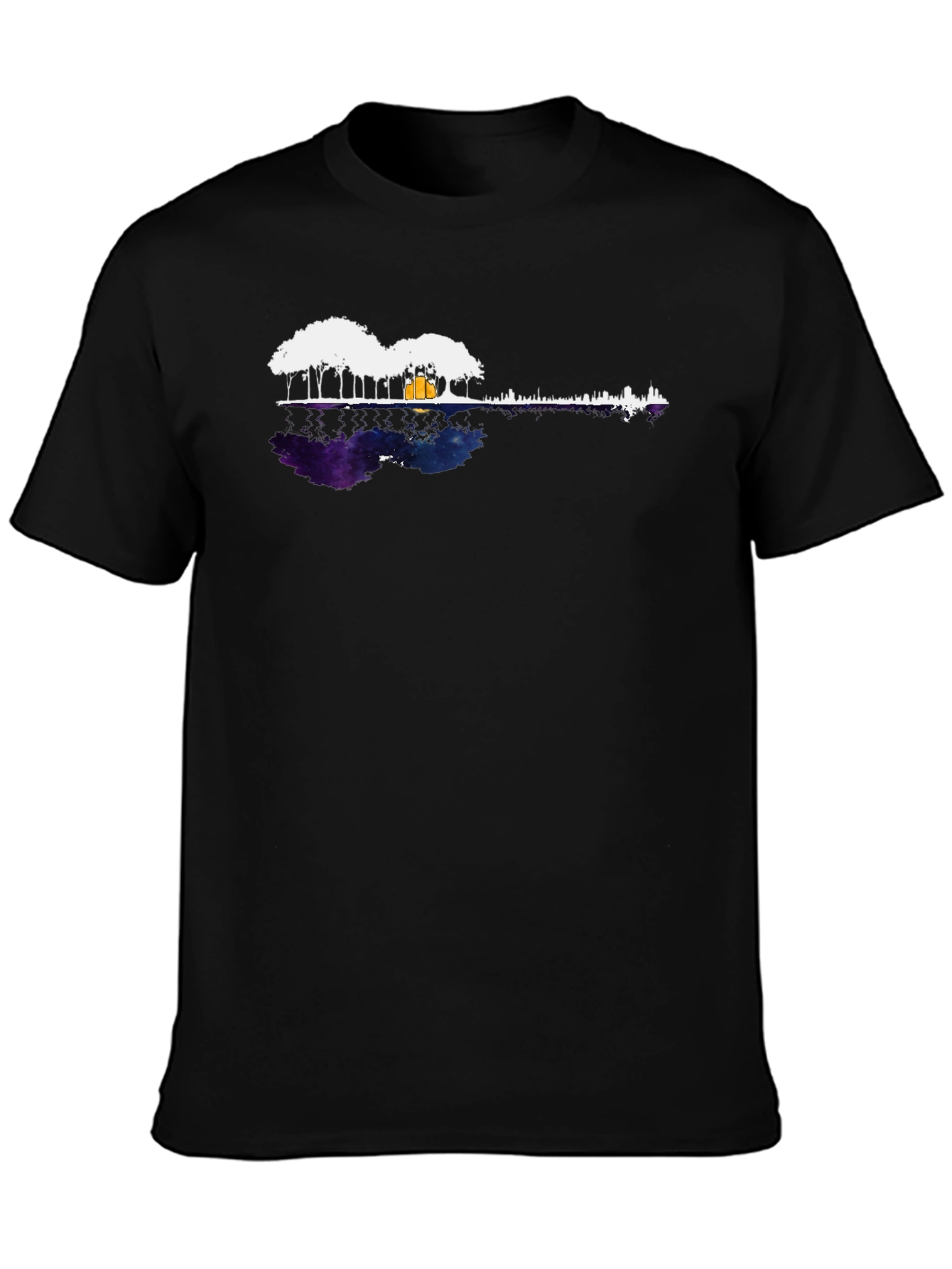 Black Guitar Landscape Tee - Reflective Music Scene Shirt view 3