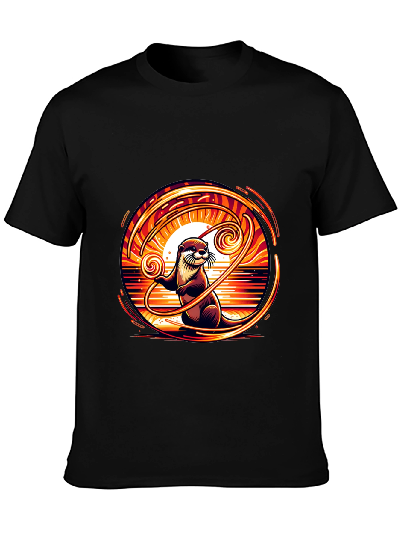 Black Otter Sunset Graphic Tee - Unique Design view 3